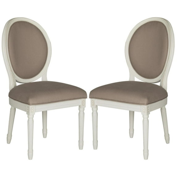 Safavieh Holloway 19"H French Brasserie Linen Oval Side Chair-Color:Taupe,Finish:Cream,Quantity:Set of 2,Shape:Oval