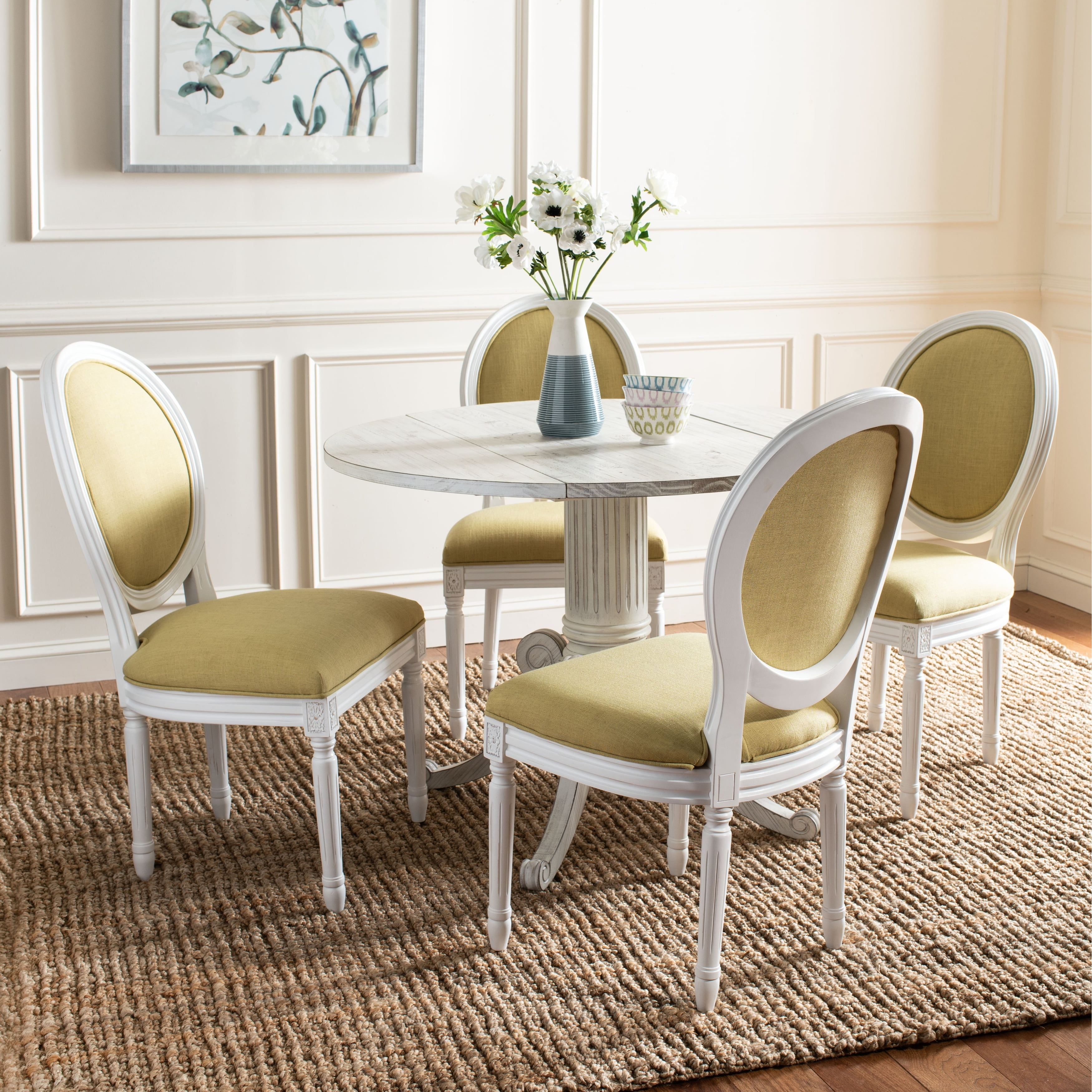 Holloway 19'' Spring Green and Cream Linen Upholstered Side Chair Set