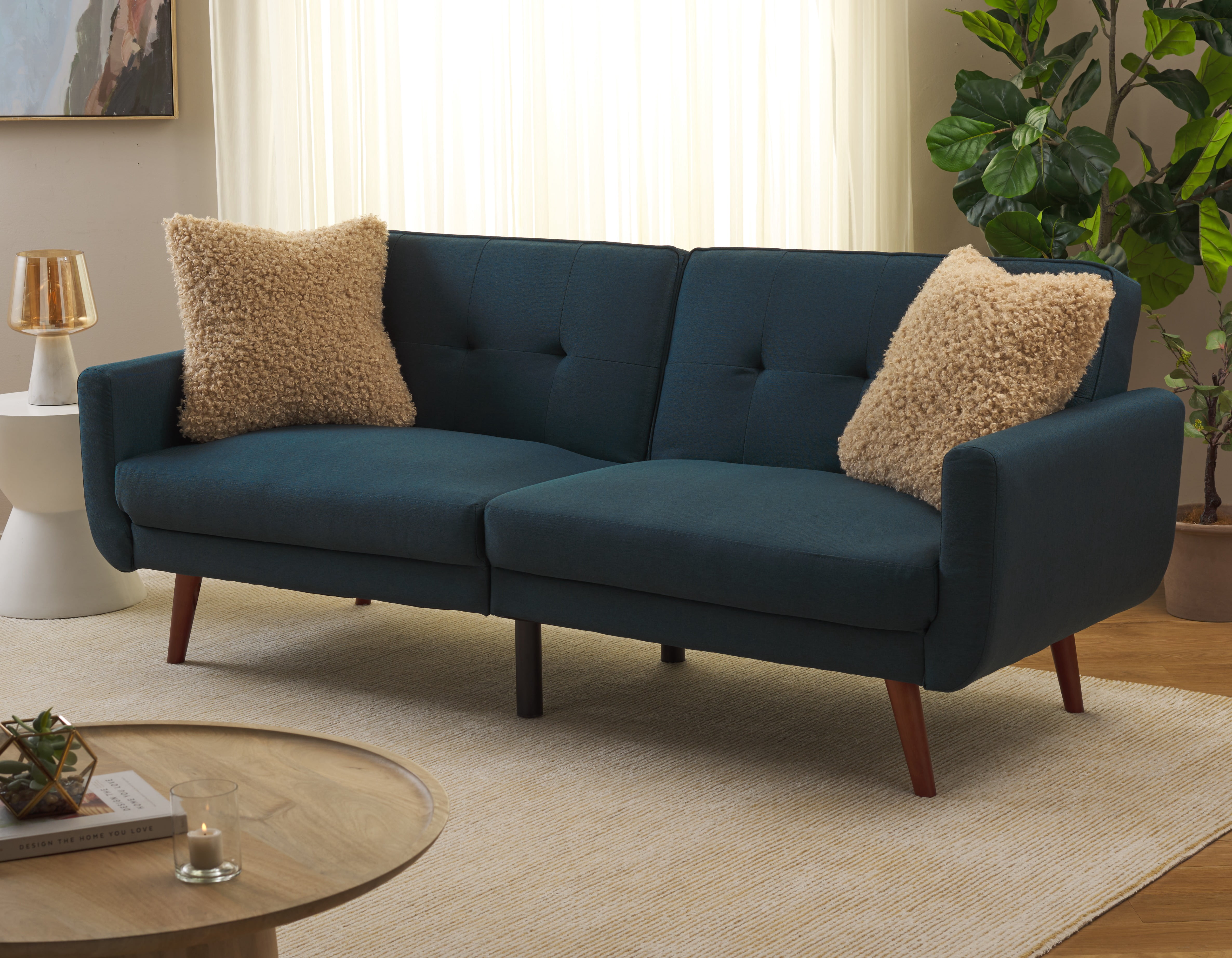 Safavieh Bushwick Mid-Century Foldable Futon Bed, Navy/Brown