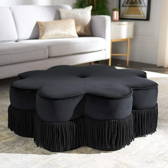 Safavieh Home Tanith Black Velvet Flower Ottoman