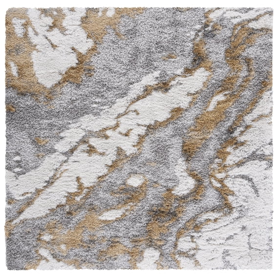 SAFAVIEH Horizon Konstantinos Abstract Shag Area Rug, Grey/Gold, 9' x 9' Square