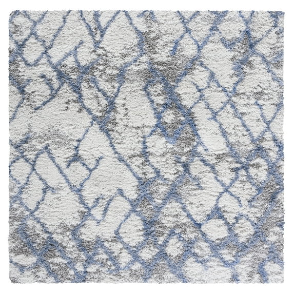 SAFAVIEH Horizon Milica Abstract Shag Area Rug, Ivory/Blue, 8' x 8' Square