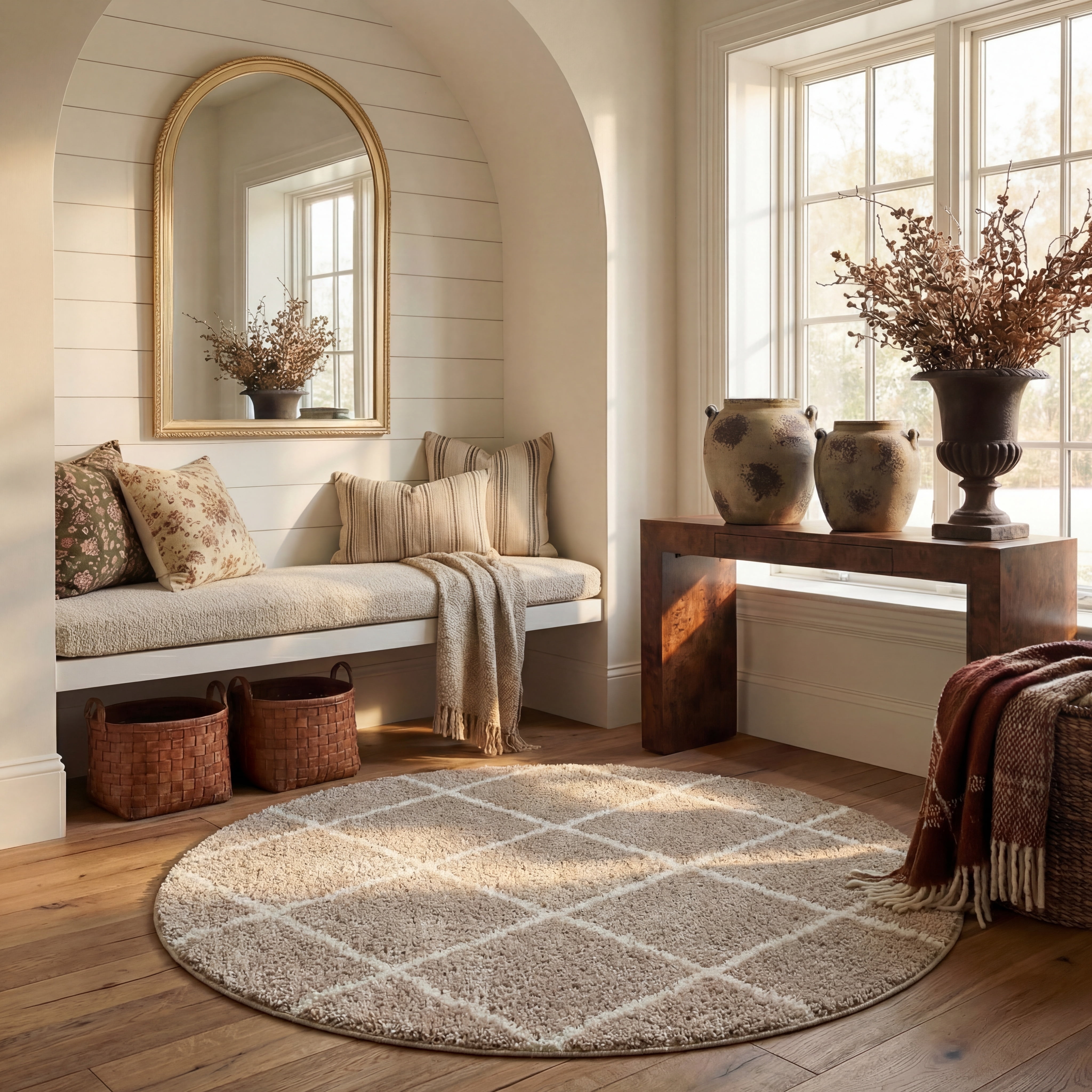 Safavieh Hudson Amias Geometric Shag Area Rug, Beige/Ivory, 4' x 4' Round