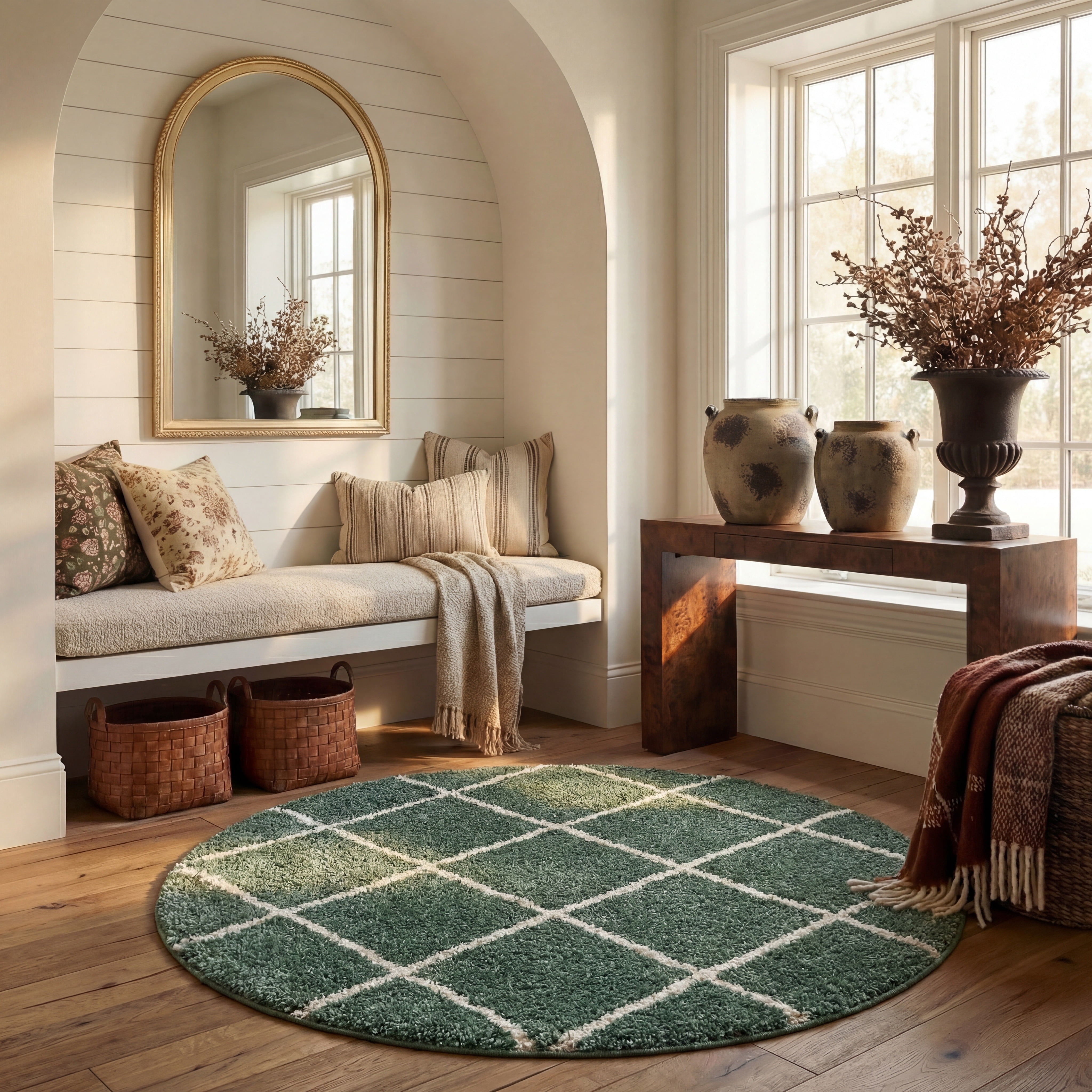 Safavieh Hudson Amias Geometric Shag Area Rug, Green/Ivory, 4' x 4' Round