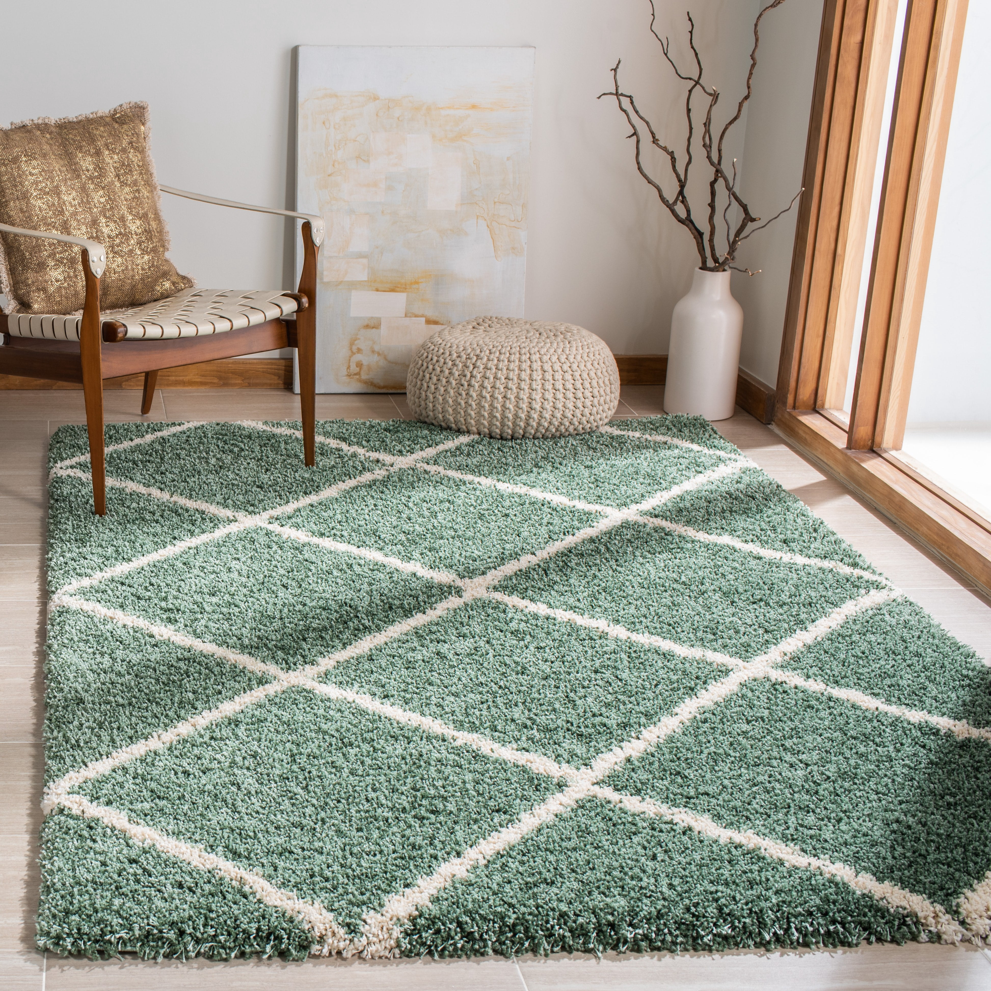 Safavieh Hudson Amias Geometric Shag Area Rug, Green/Ivory, 4' x 4' Square