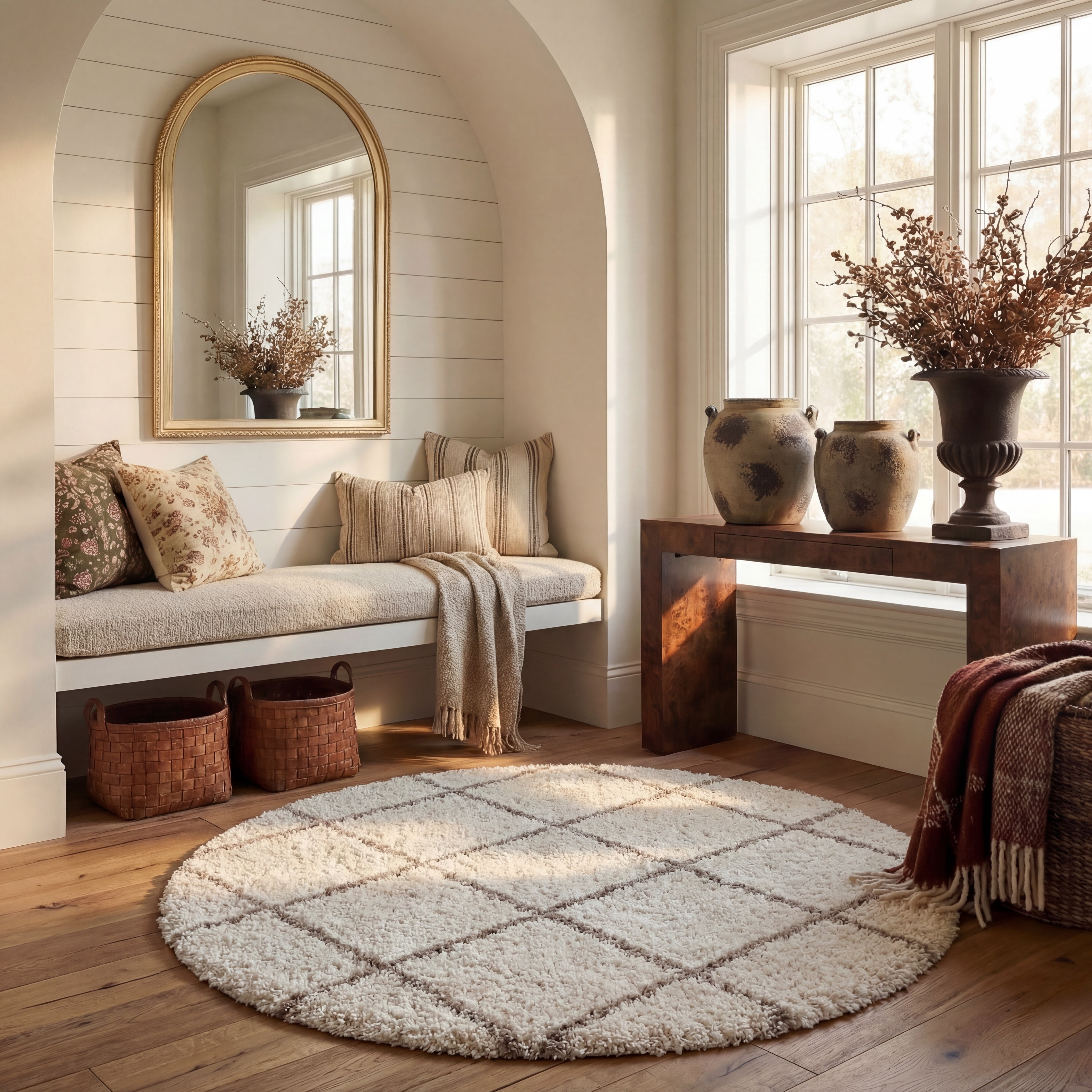 Safavieh Hudson Amias Geometric Shag Area Rug, Ivory/Beige, 4' x 4' Round