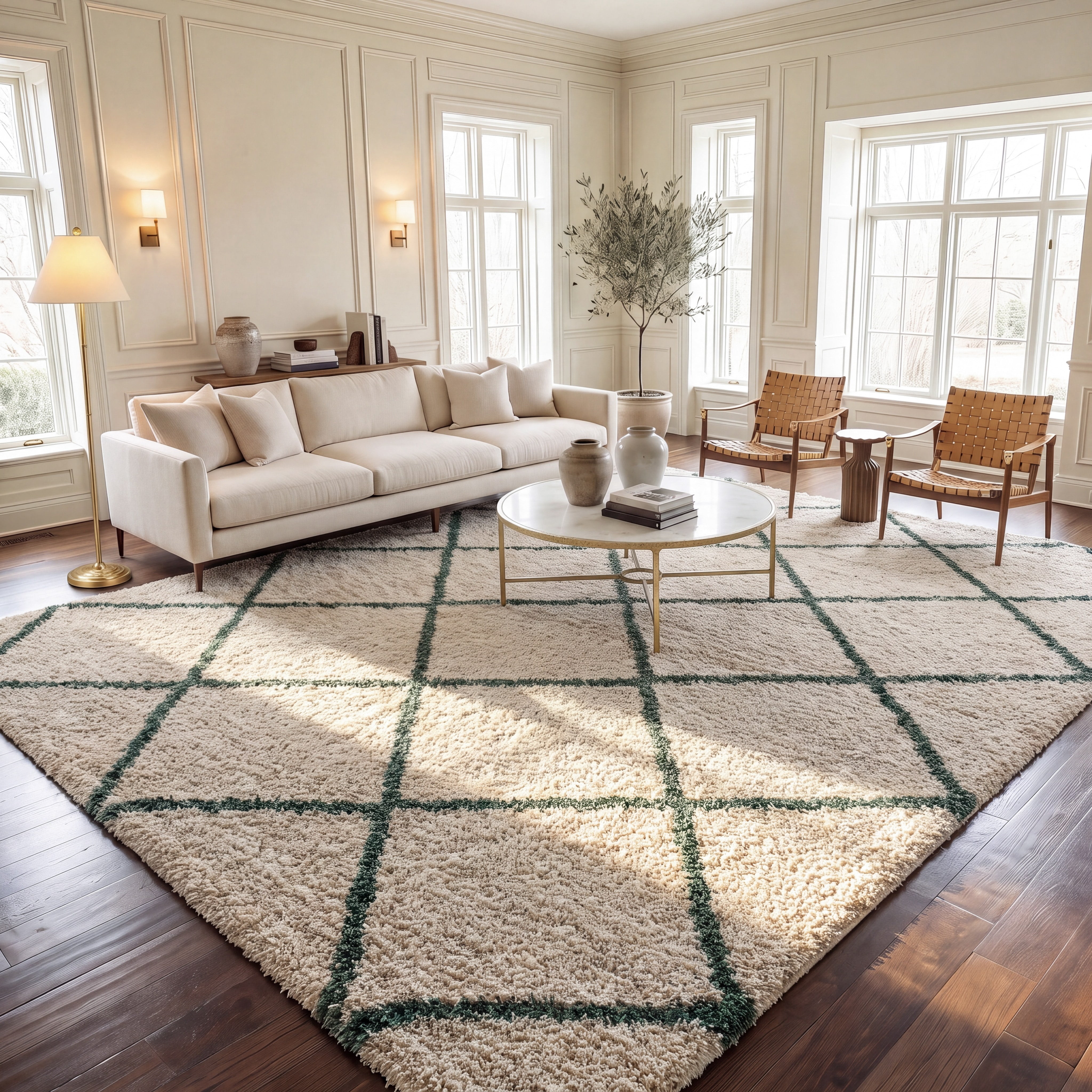 Safavieh Hudson Amias Geometric Shag Area Rug, Ivory/Green, 10' x 14'