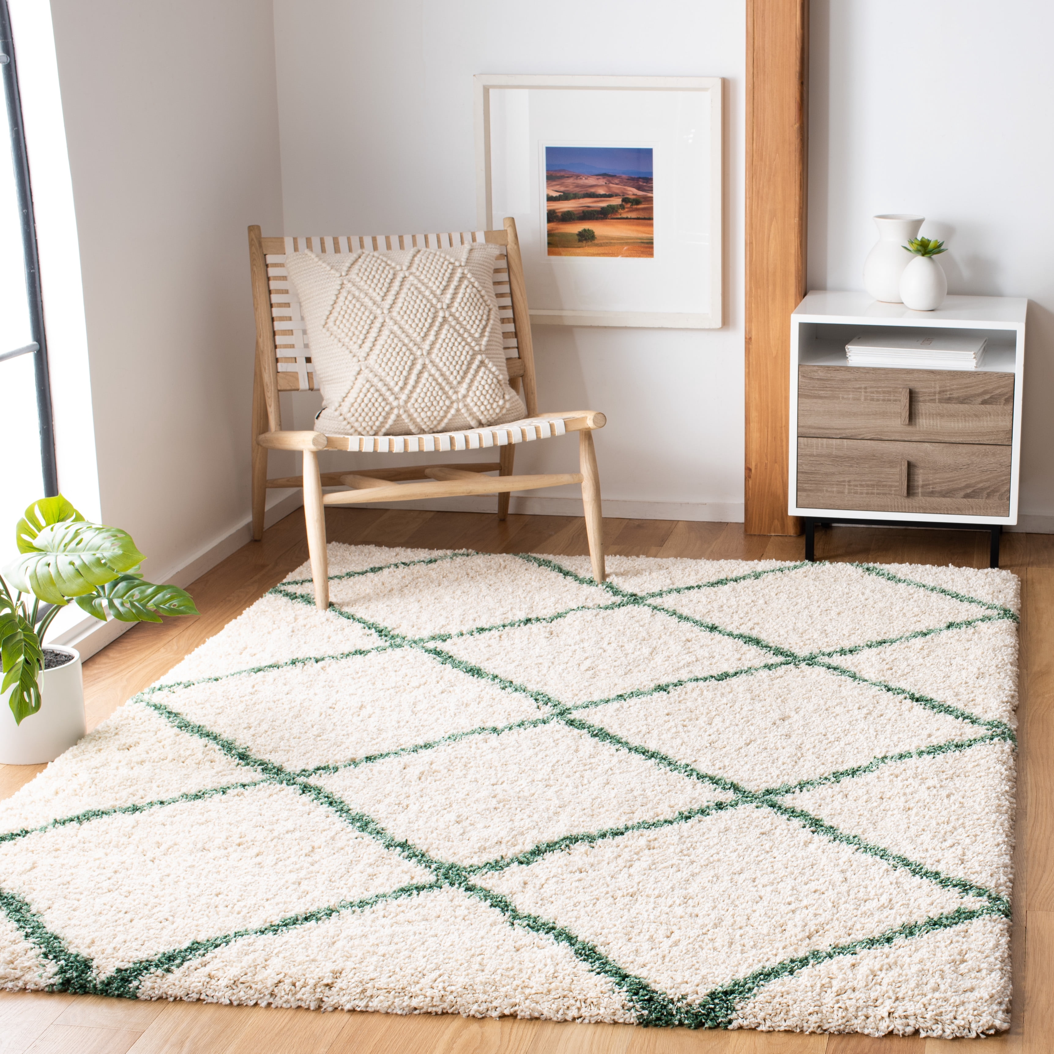Safavieh Hudson Amias Geometric Shag Area Rug, Ivory/Green, 4' x 4' Square