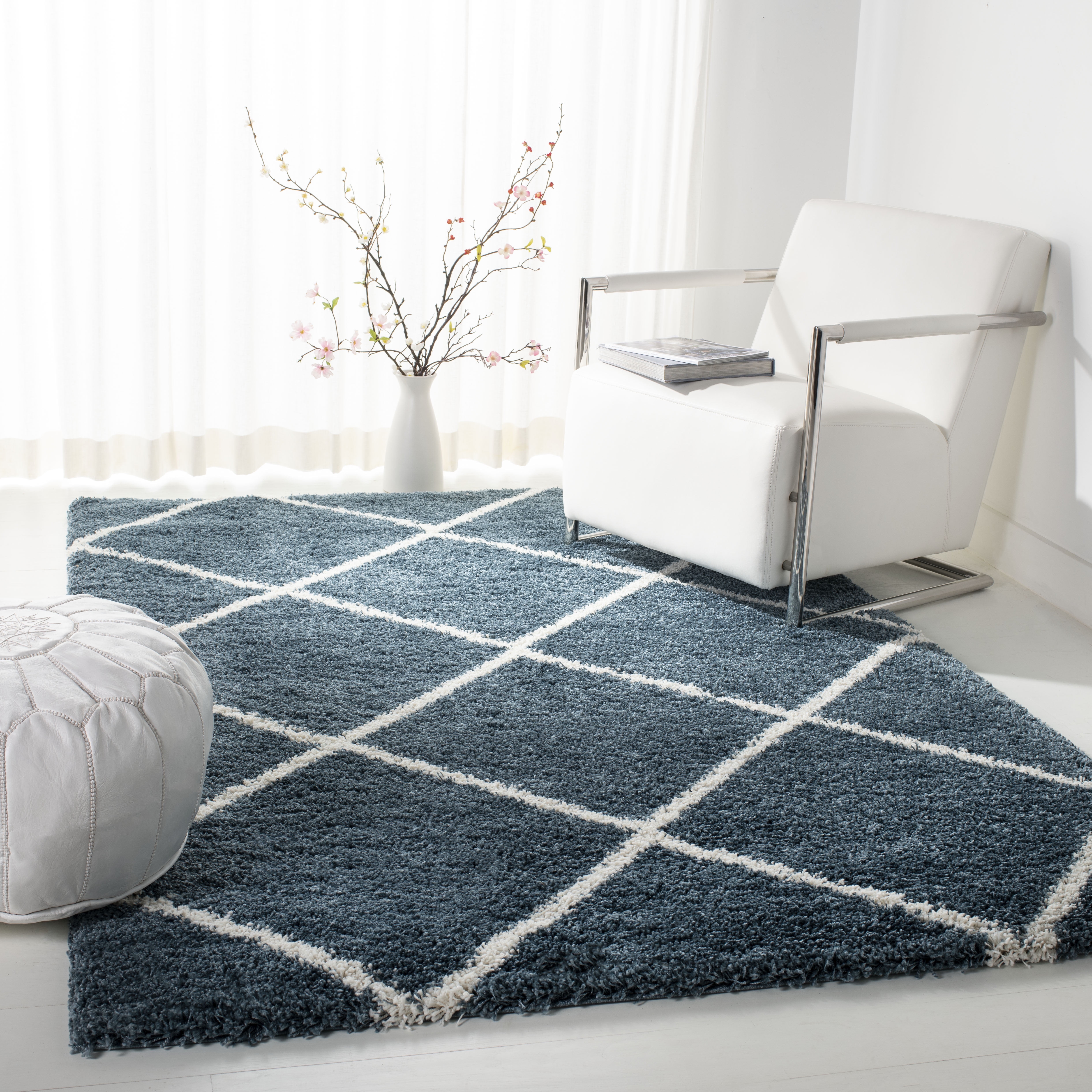 Safavieh Hudson Amias Geometric Shag Area Rug, Slate Blue/Ivory, 4' x 4' Square