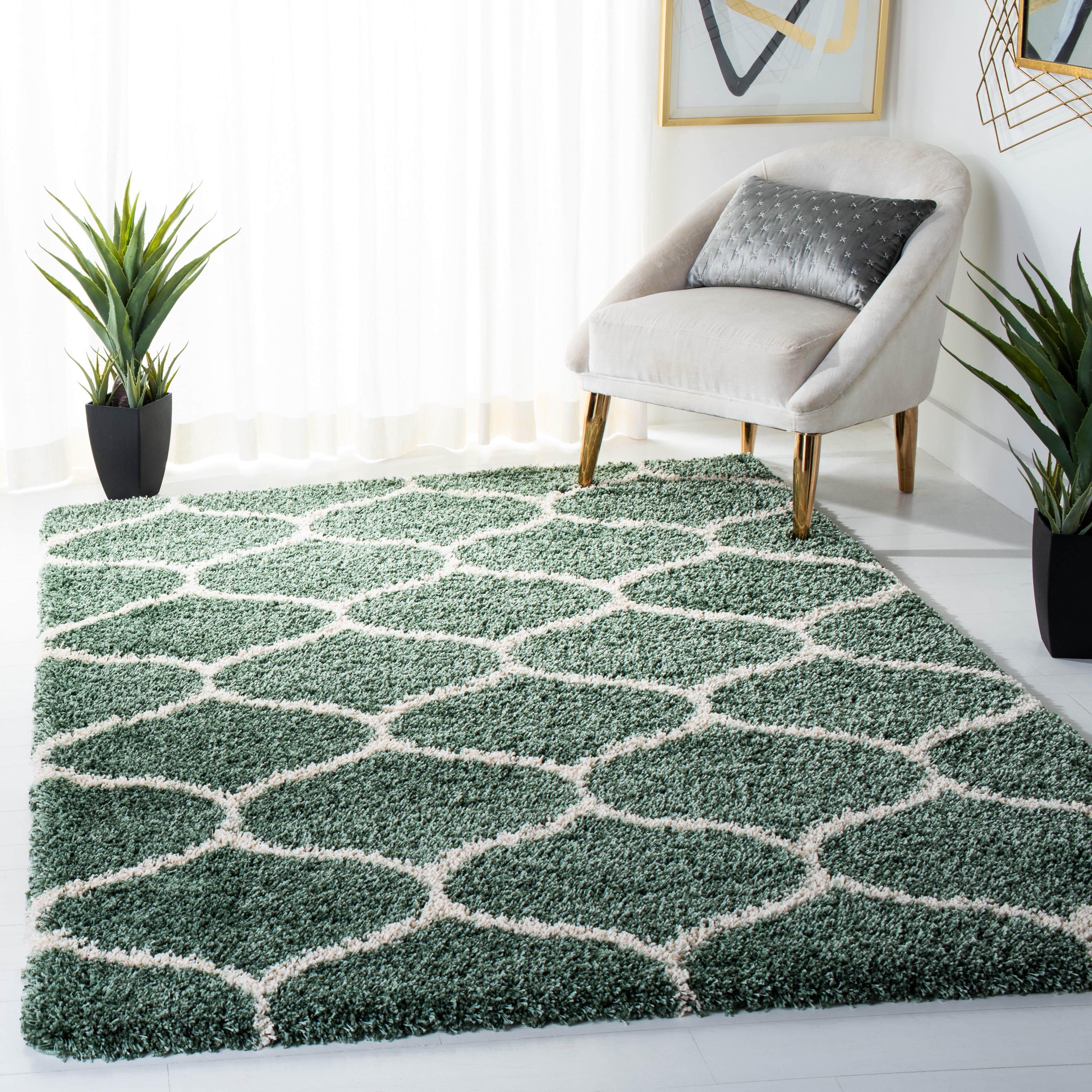 Safavieh Hudson Arline Geometric Shag Area Rug, Light Green/Ivory, 4' x 4' Square