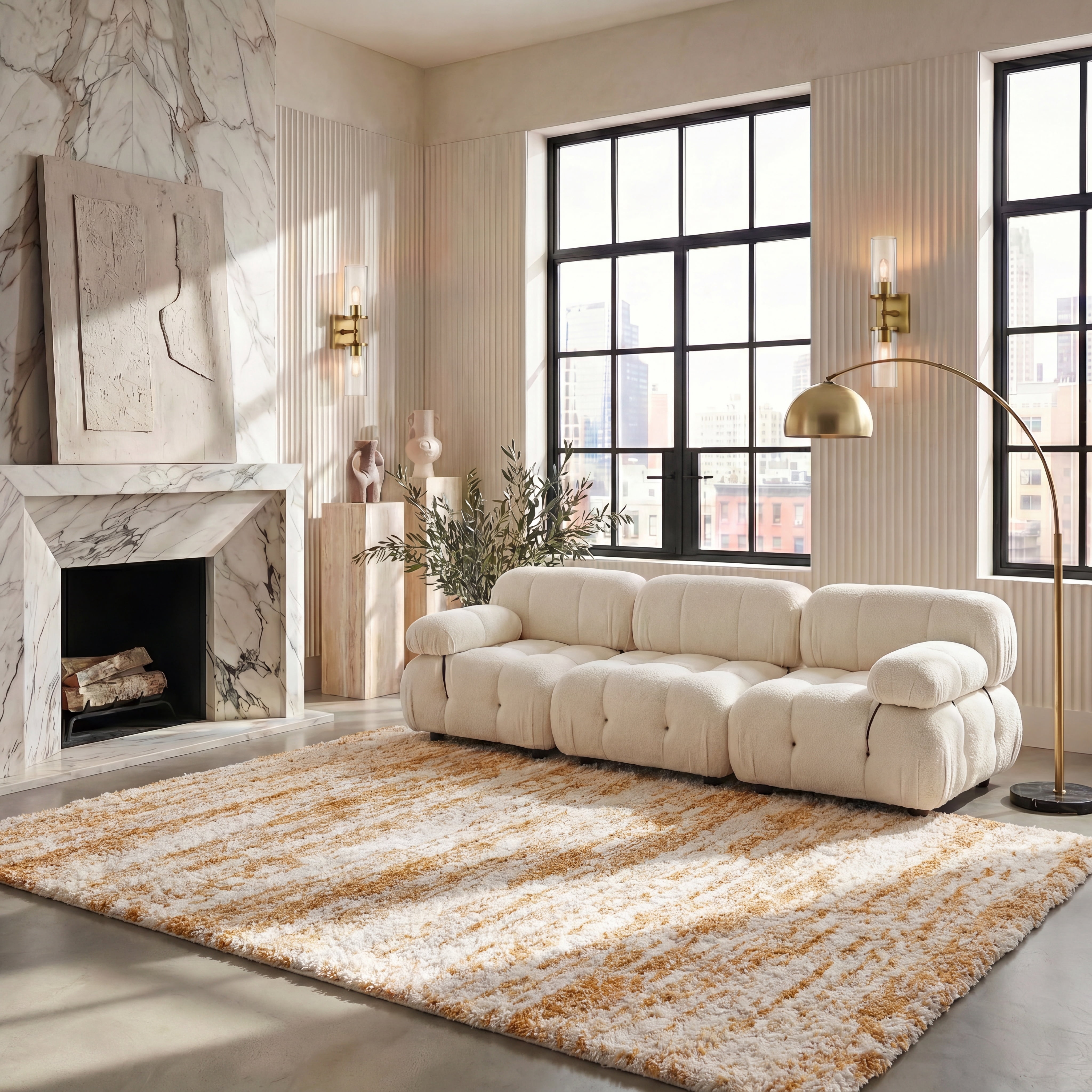 Safavieh Hudson Jack Abstract Shag Area Rug, Ivory/Gold, 6' x 8'