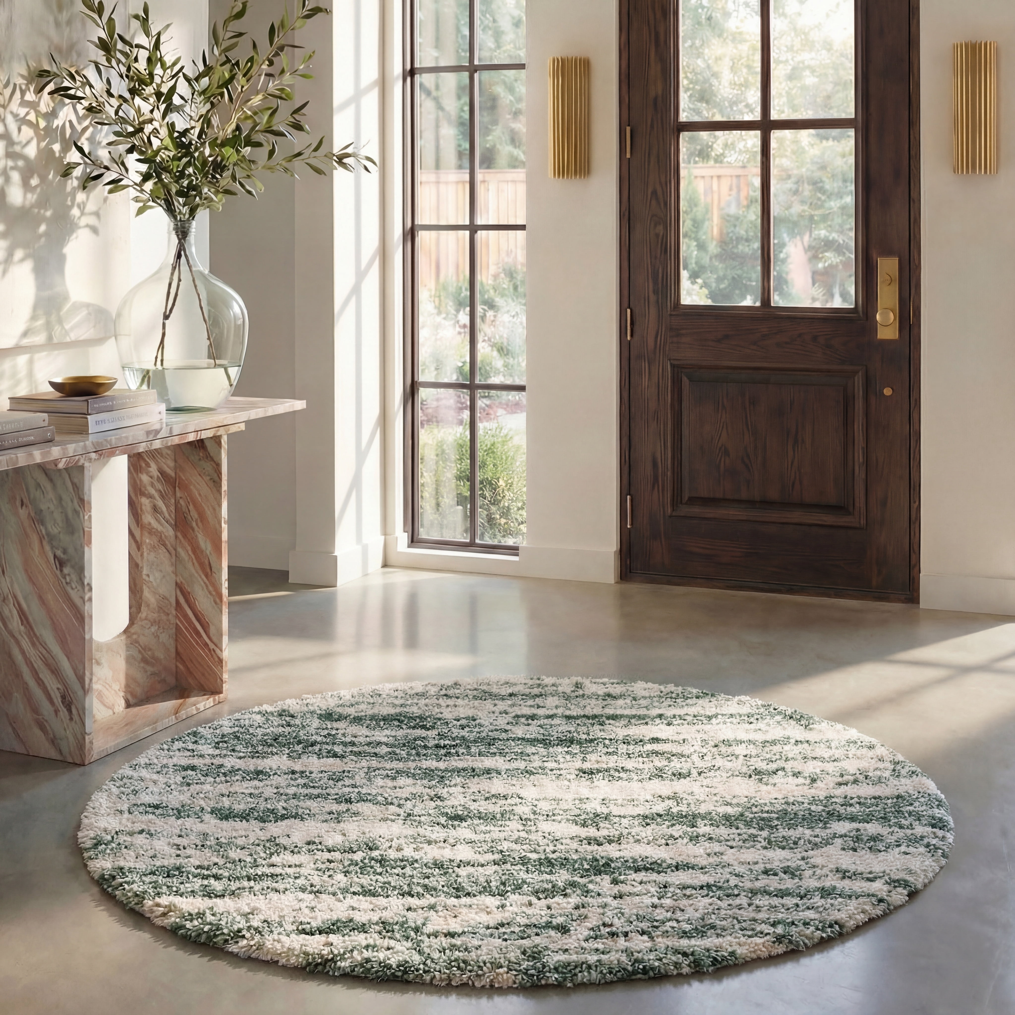 Safavieh Hudson Jack Abstract Shag Area Rug, Ivory/Green, 10' x 10' Round