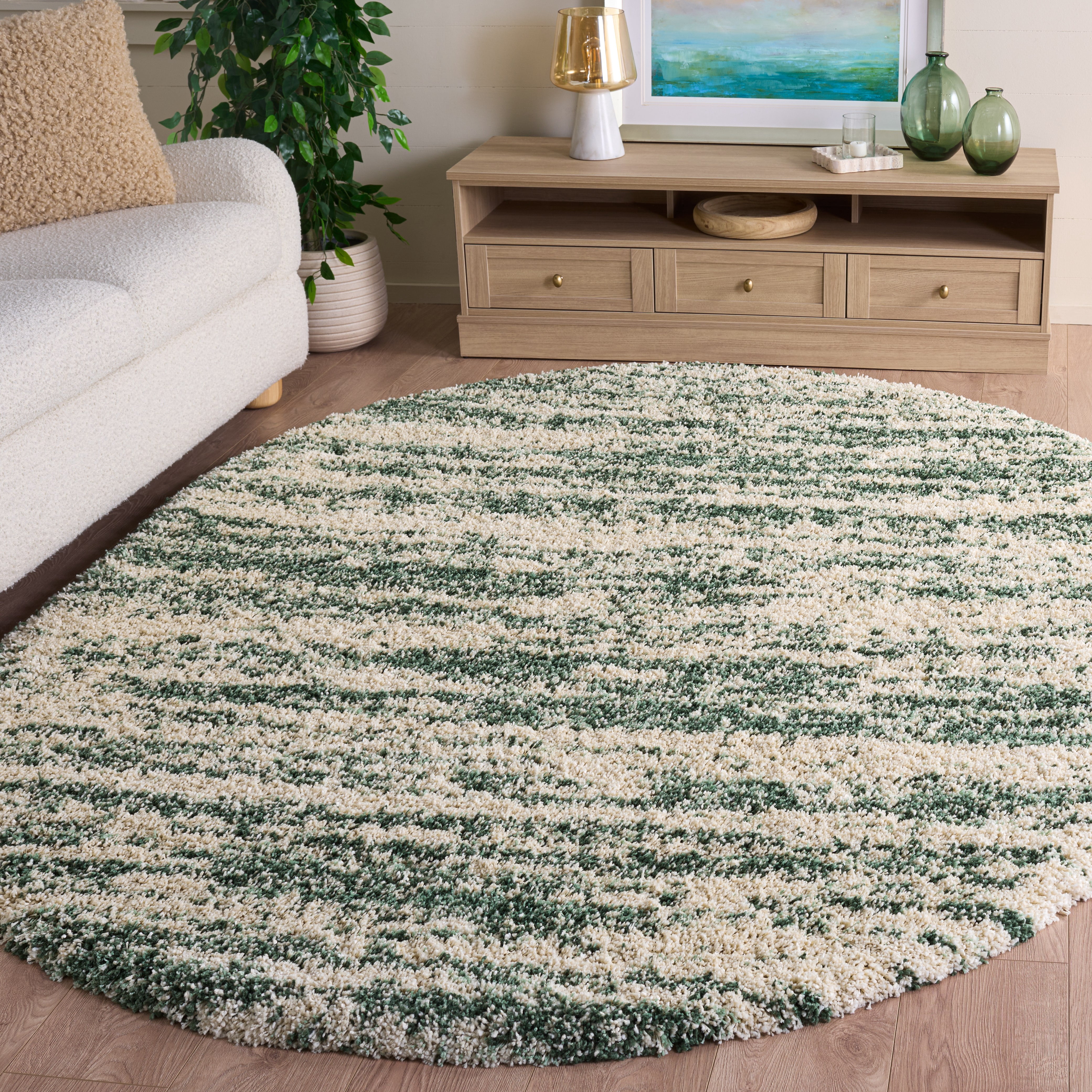 Safavieh Hudson Jack Abstract Shag Area Rug, Ivory/Green, 5' x 8' Oval