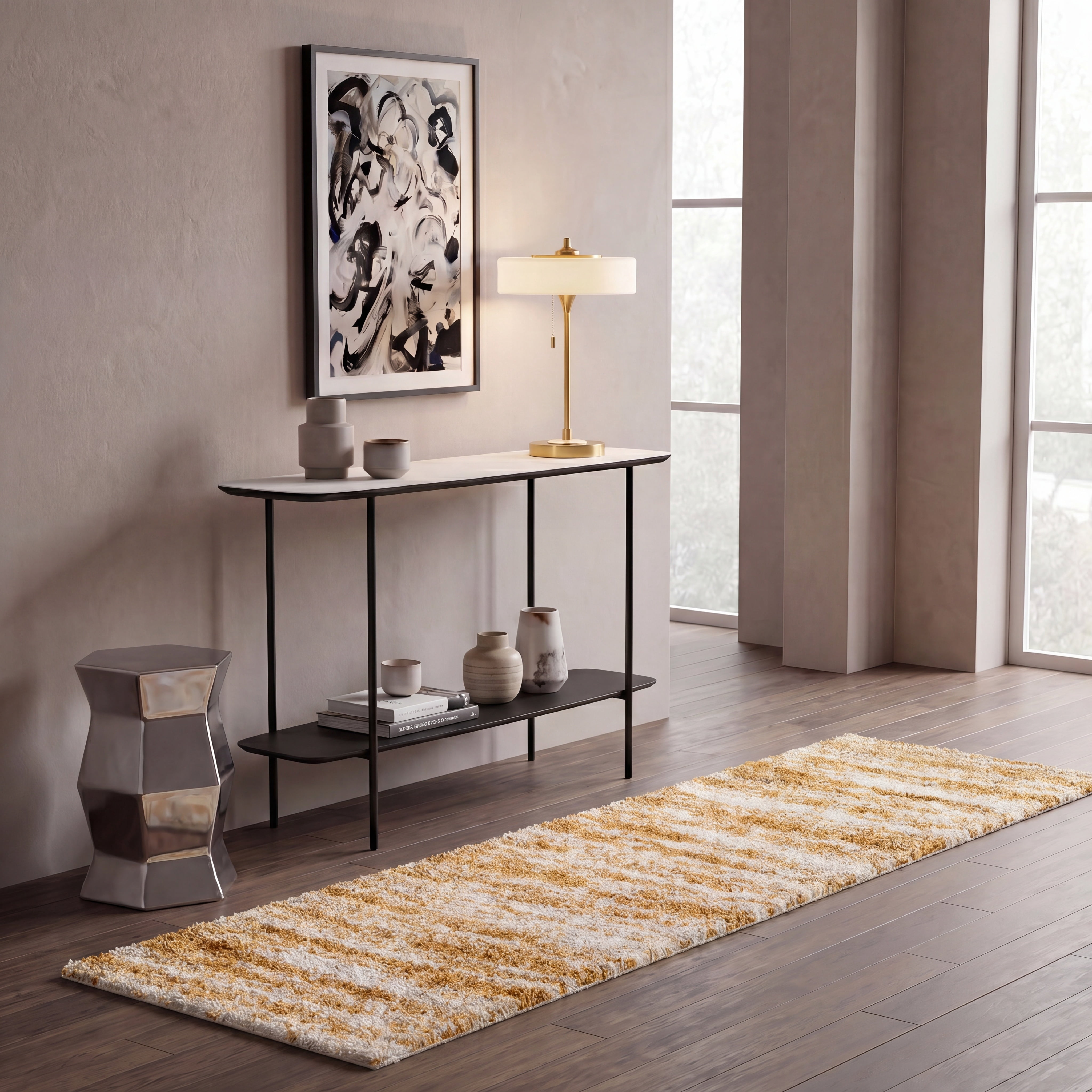 Safavieh Hudson Jack Abstract Shag Runner Rug, Ivory/Gold, 2'3" x 6'