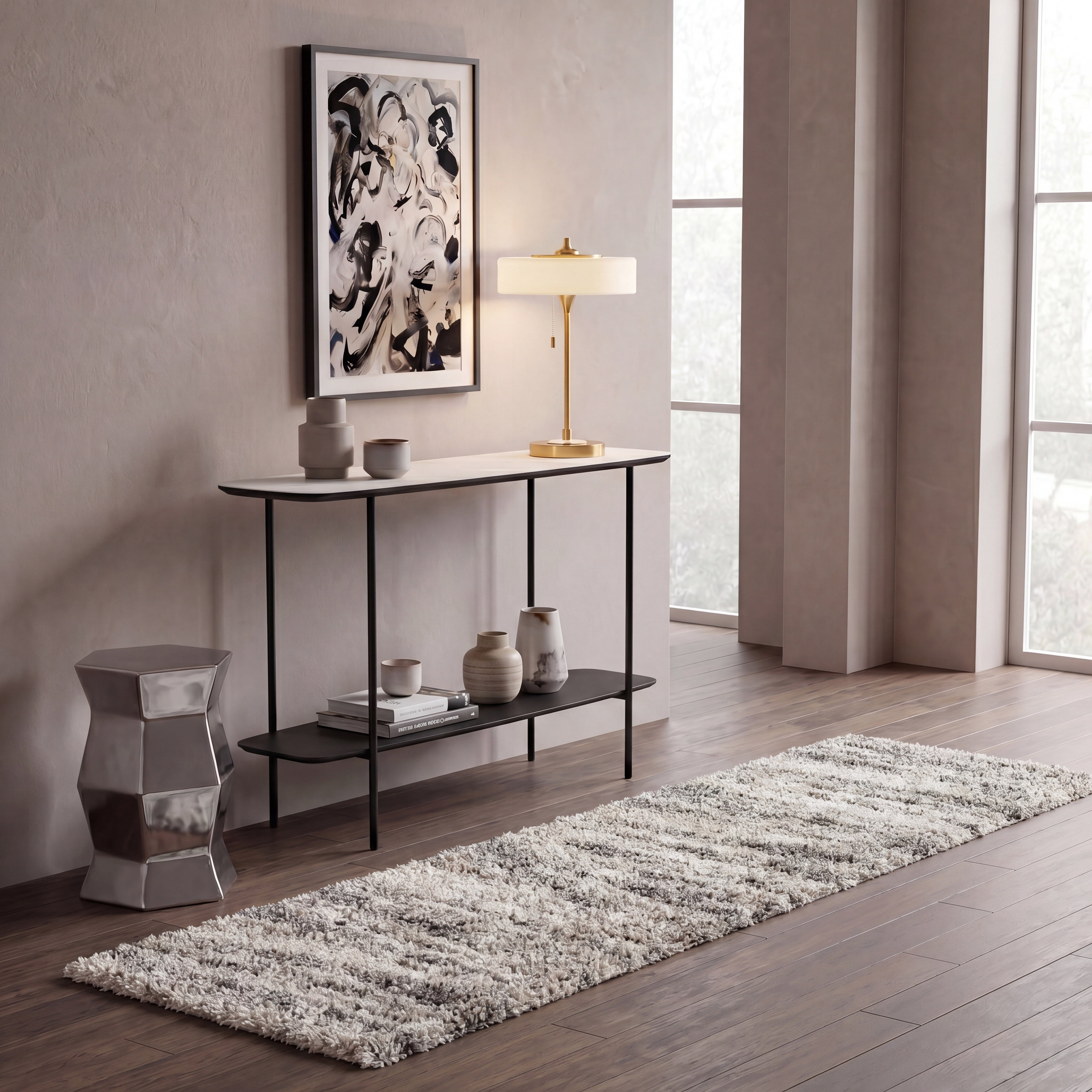Safavieh Hudson Jack Abstract Shag Runner Rug, Ivory/Gray, 2'3" x 16'