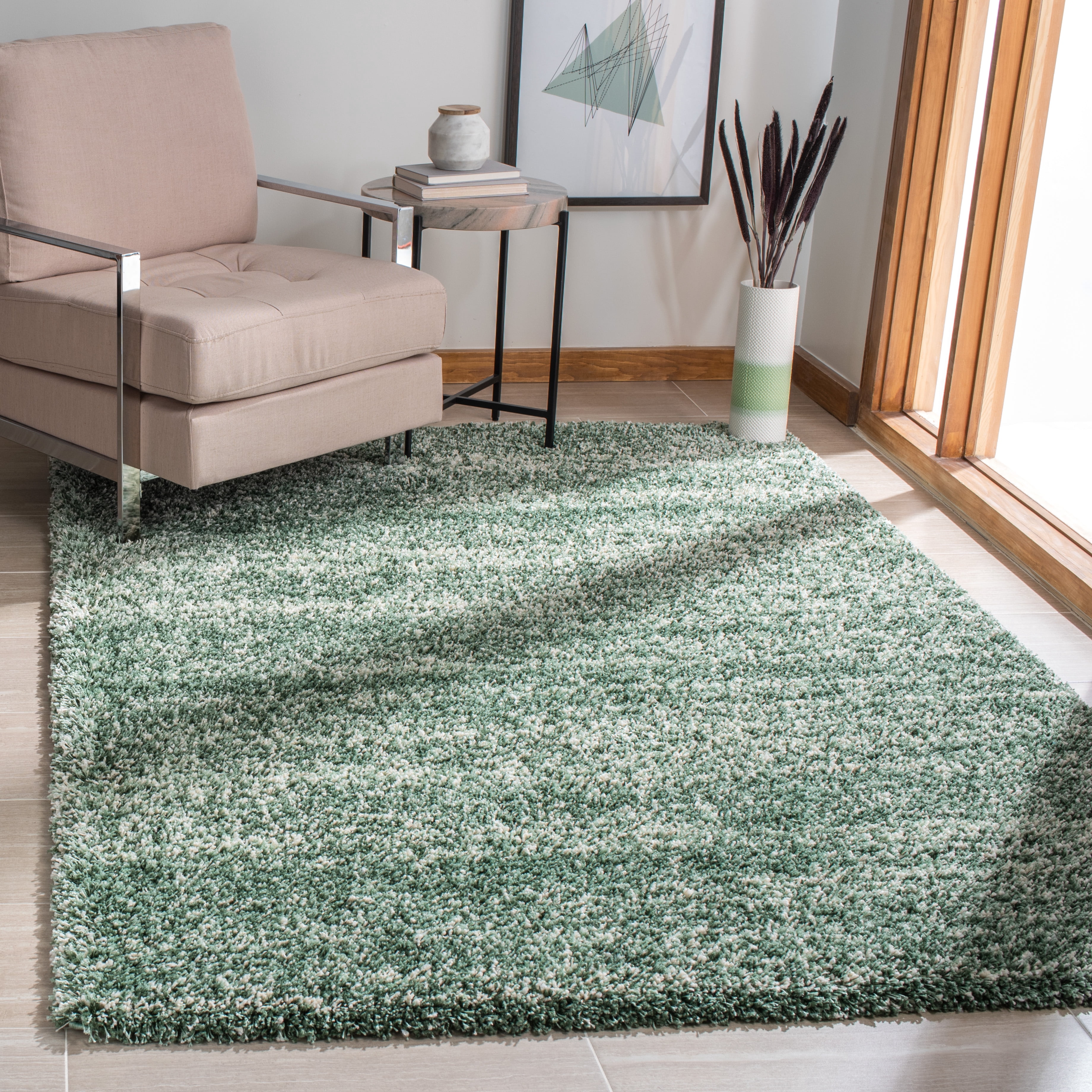 Safavieh Hudson Jaden Striped Shag Area Rug, Green/Ivory, 4' x 4' Square