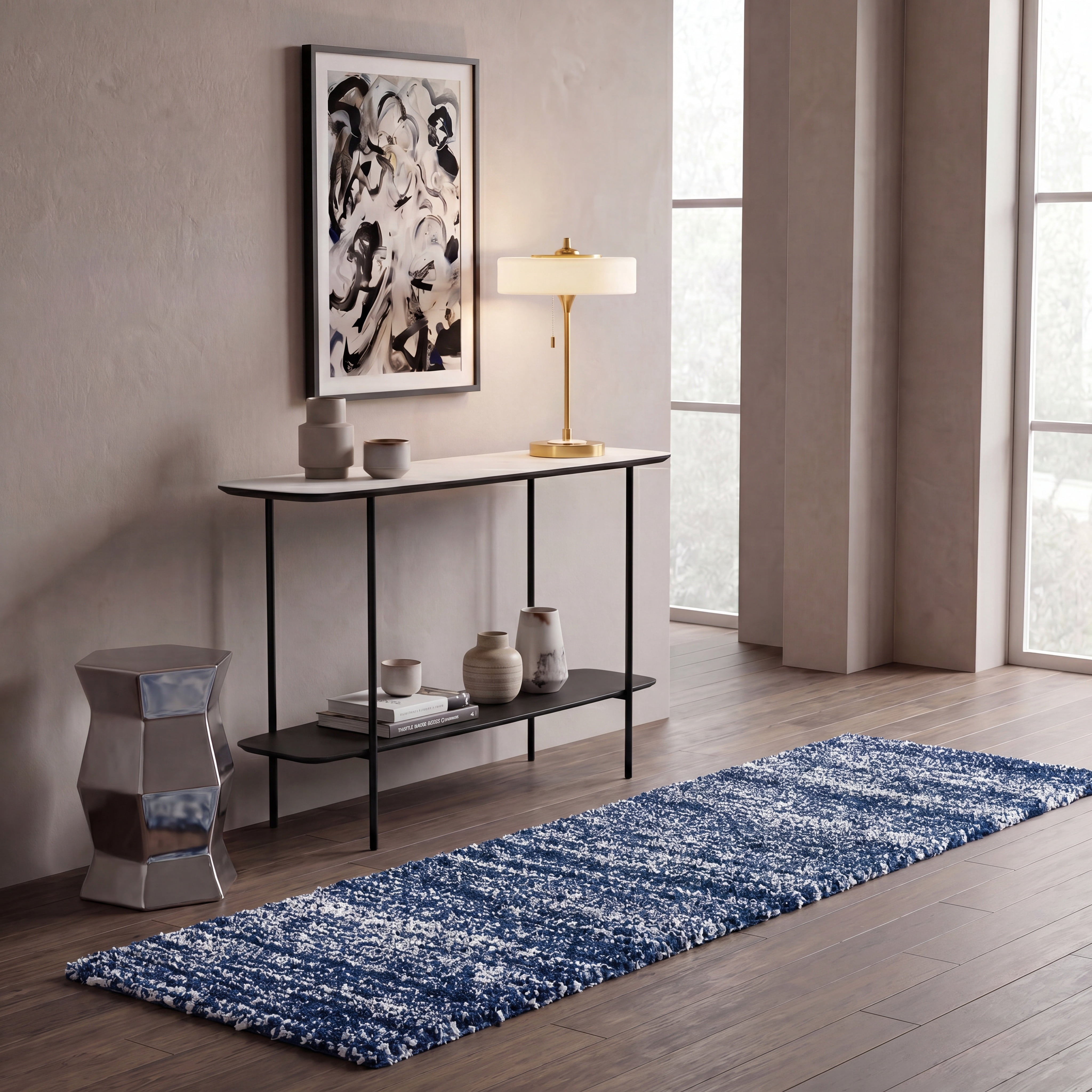 Safavieh Hudson Jaden Striped Shag Runner Rug, Navy/Ivory, 2'3" x 10'