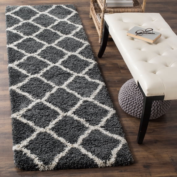 Safavieh Hudson Shag Ariola Trellis 2-inch Thick Rug Dark Grey/Ivory 2'3" X 10' Runner 10' Runner Runner, Indoor Entryway, Living Room, Dining Room