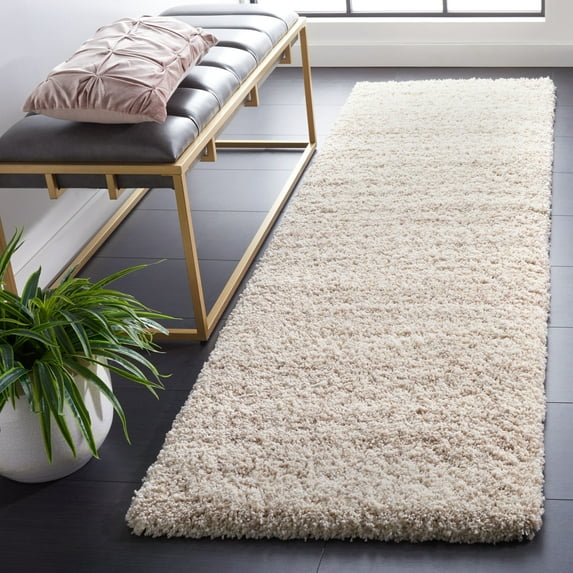 SAFAVIEH Hudson Jaden Striped Shag Runner Rug, Ivory/Beige, 2'3" x 14'