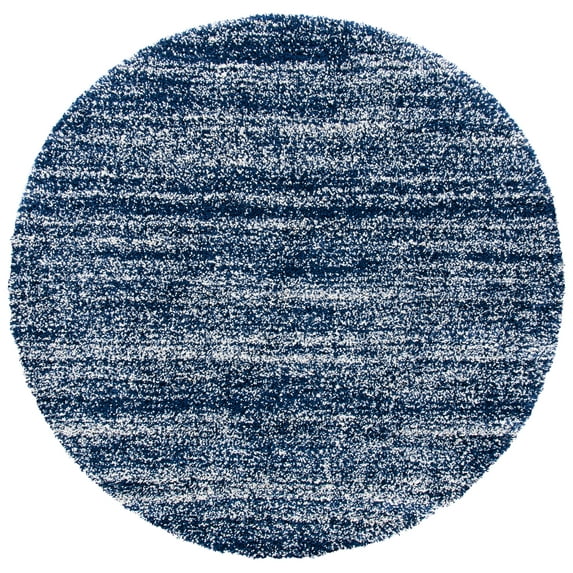 SAFAVIEH Hudson Jaden Striped Shag Area Rug, Navy/Ivory, 4' x 4' Round