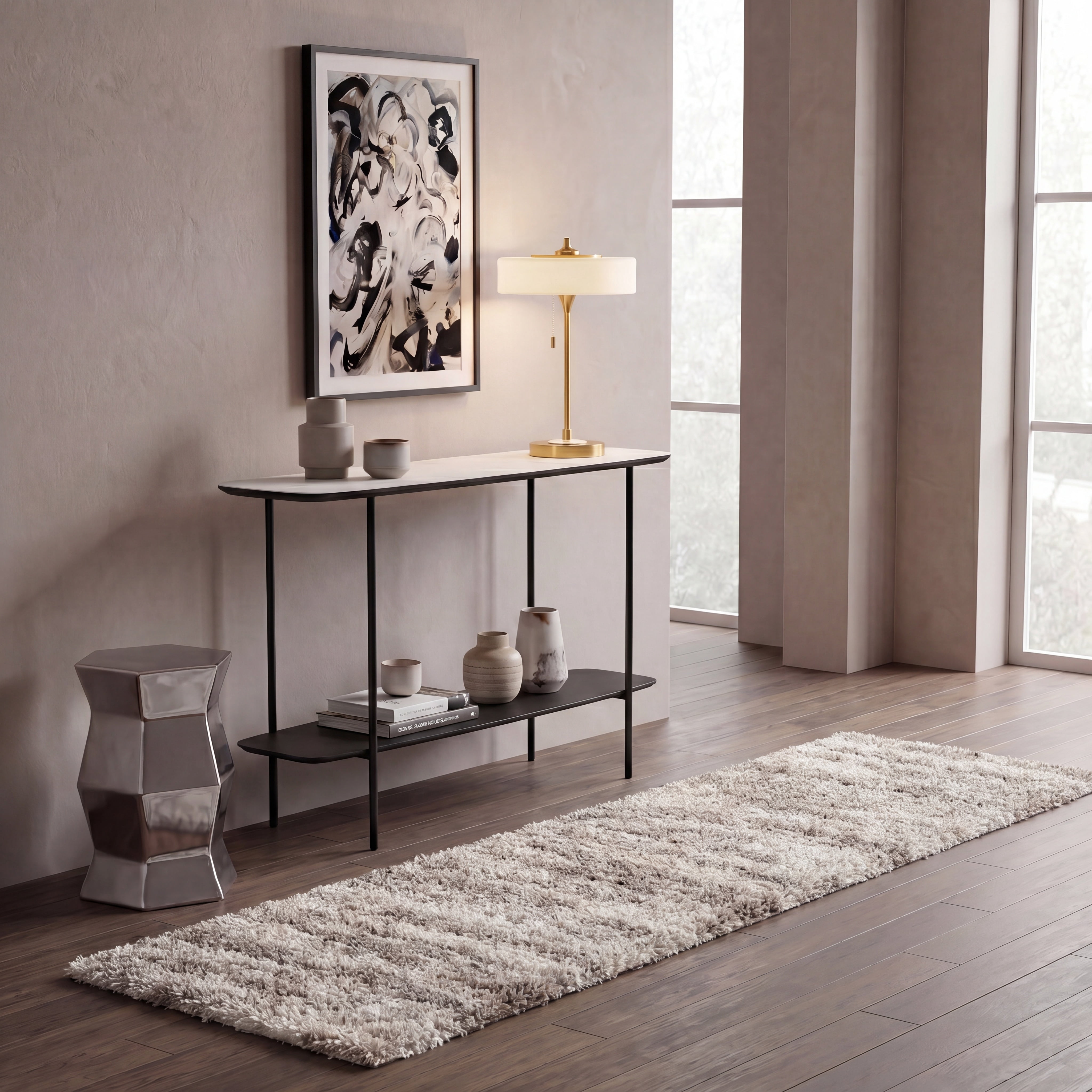 Safavieh Hudson Jack Abstract Shag Runner Rug, Ivory/Beige, 2'3" x 20'
