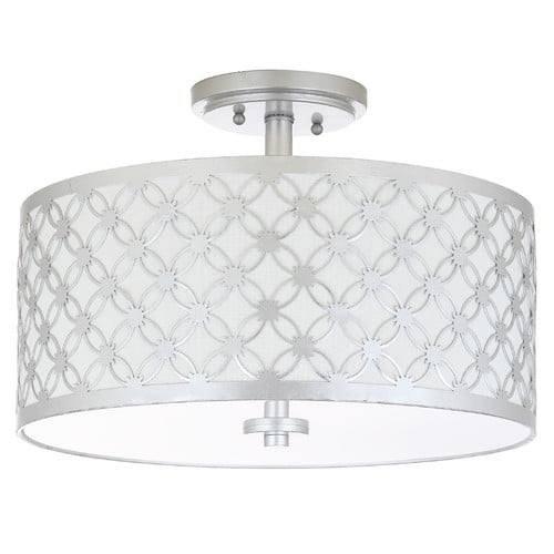 Contemporary 16'' Silver Drum Flush Mount Ceiling Lamp