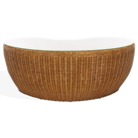 Safavieh Hylda Mid-Century Free Form Rattan Glass Coffee Table, Natural