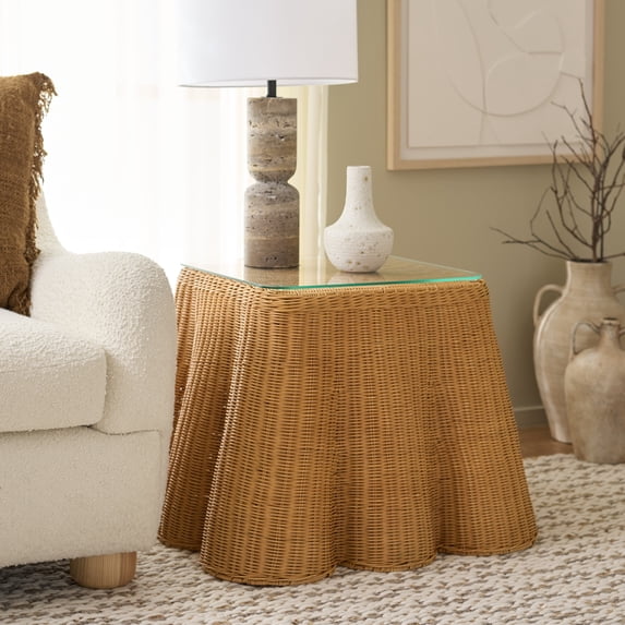 Safavieh Hylda Modern Metal and Rattan Fitrit End Table, Natural
