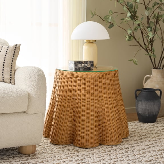 Safavieh Hylda Modern Metal and Rattan Fitrit Round End Table, Natural