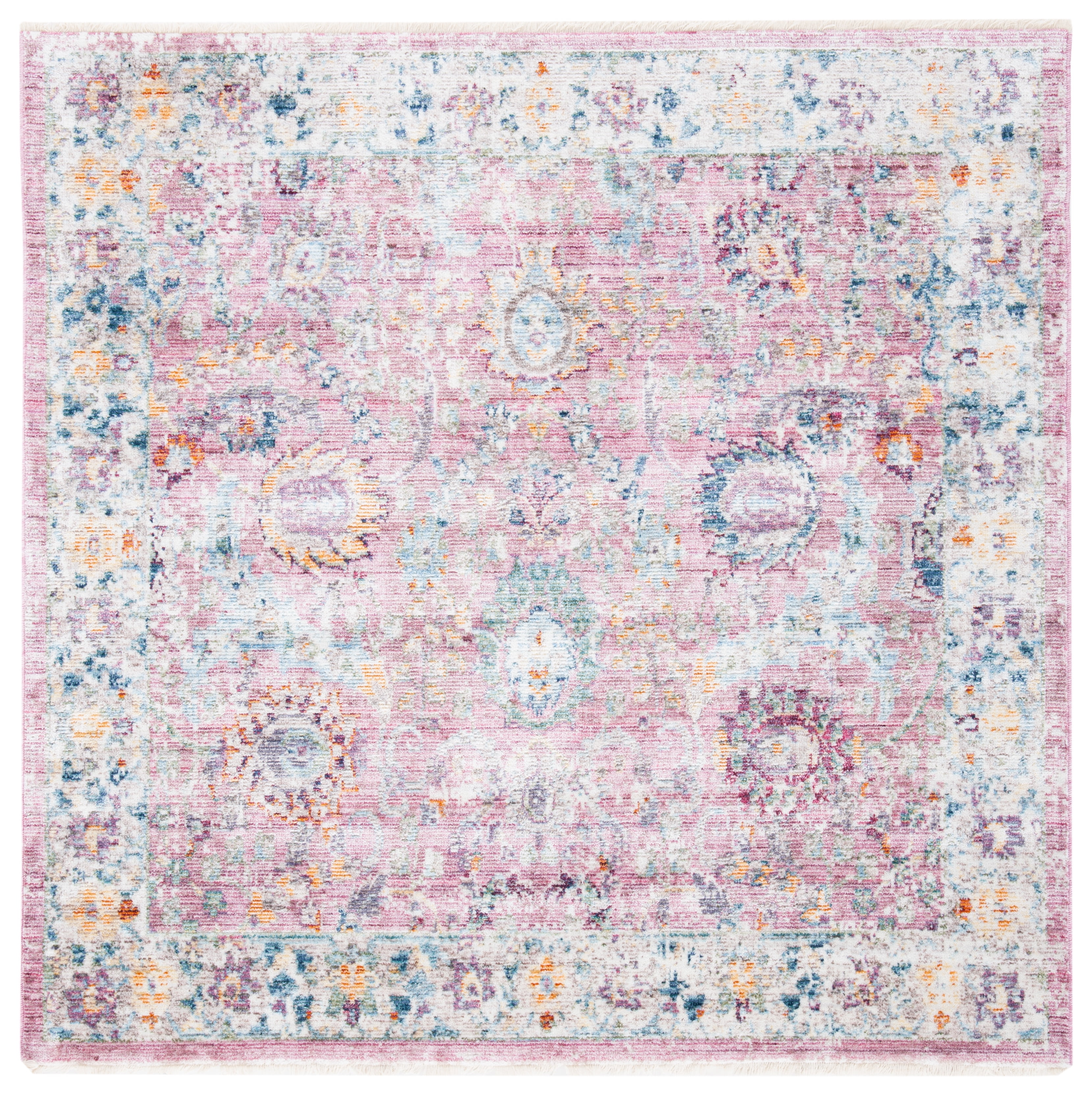 Elegant Rose & Cream 4' Square Hand-Knotted Illusion Area Rug