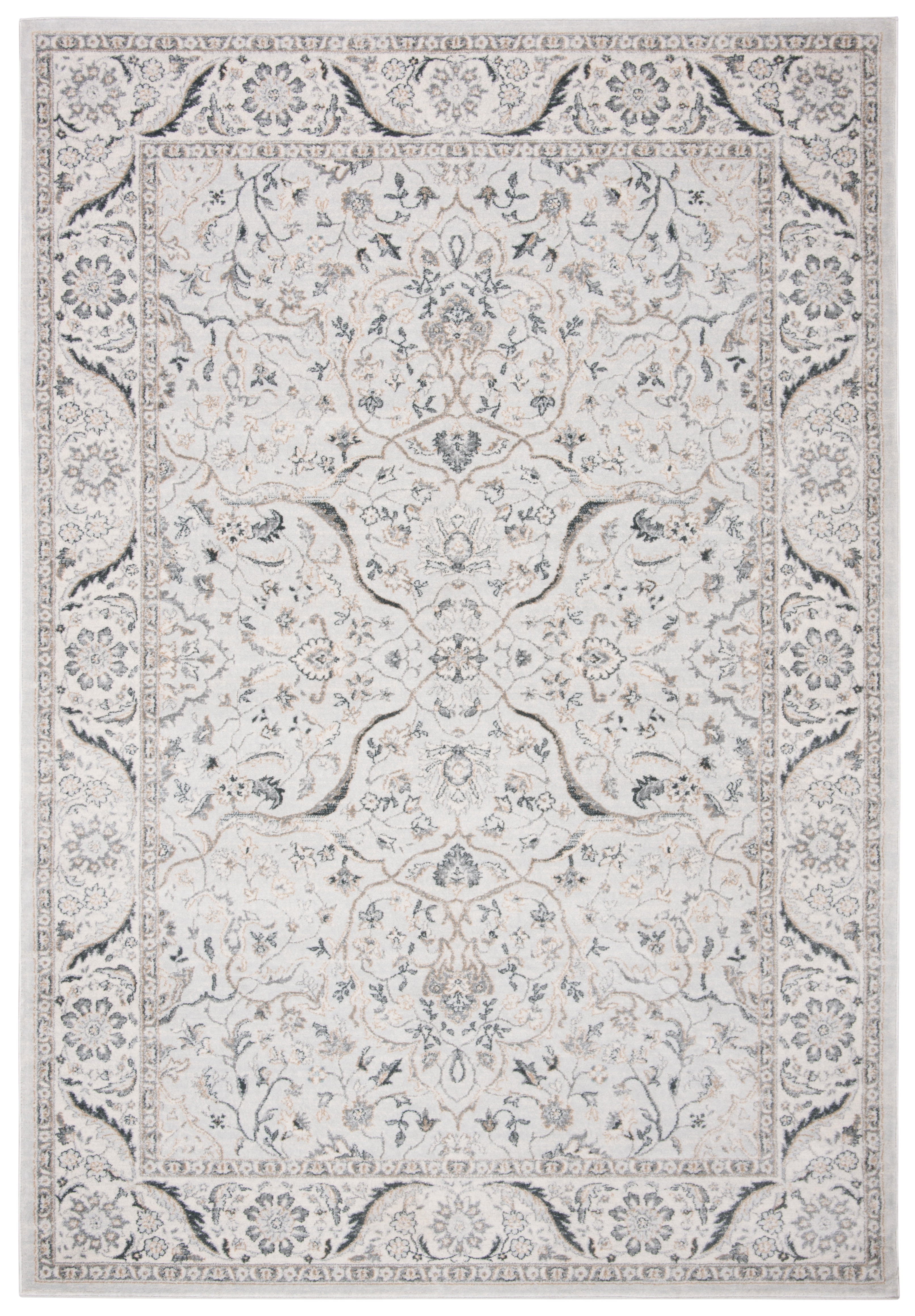 Light Grey and Cream Hand-Knotted Round Synthetic Rug