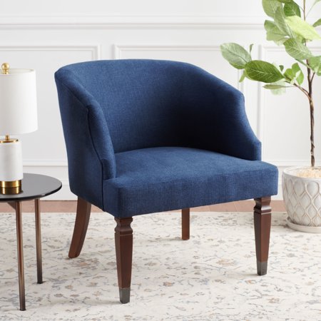 Safavieh Ibuki Traditional Wood and Fabric Dining Arm Chairs, Navy
