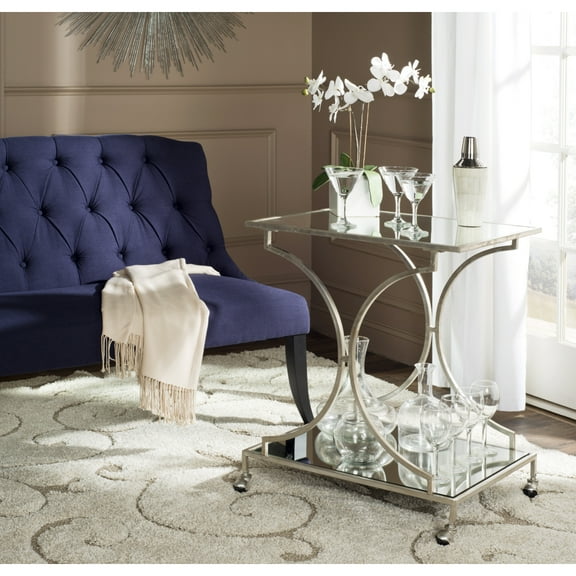 Safavieh Ignatius 2-Tier Solid Arched Bar Cart with Casters, Silver/Mirror Top