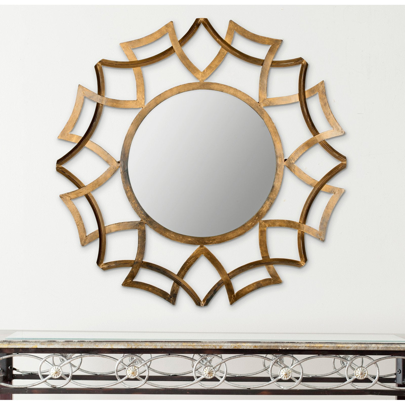 Contemporary Inca Gold Sunburst Round Wall Mirror - 35"