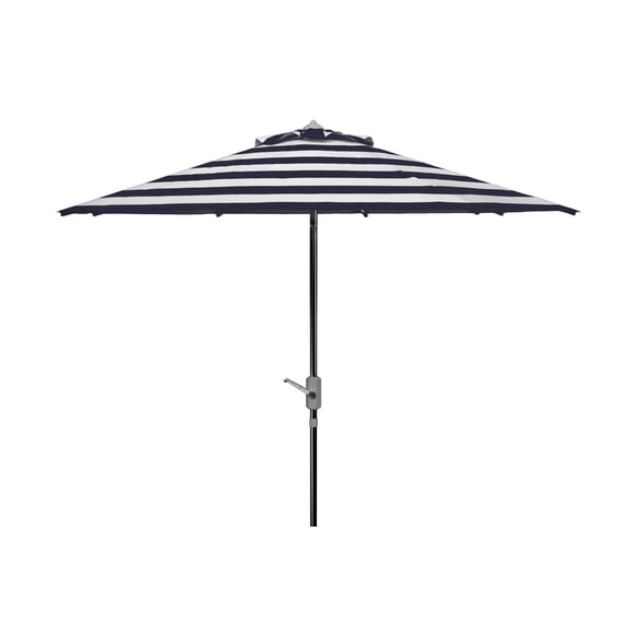 Safavieh Iris 9' Market Auto Tilt Patio Umbrella, Navy/White/Chrome