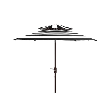 Safavieh Iris Fashion Line 9ft Metal Double Top Market Umbrella in Black/White