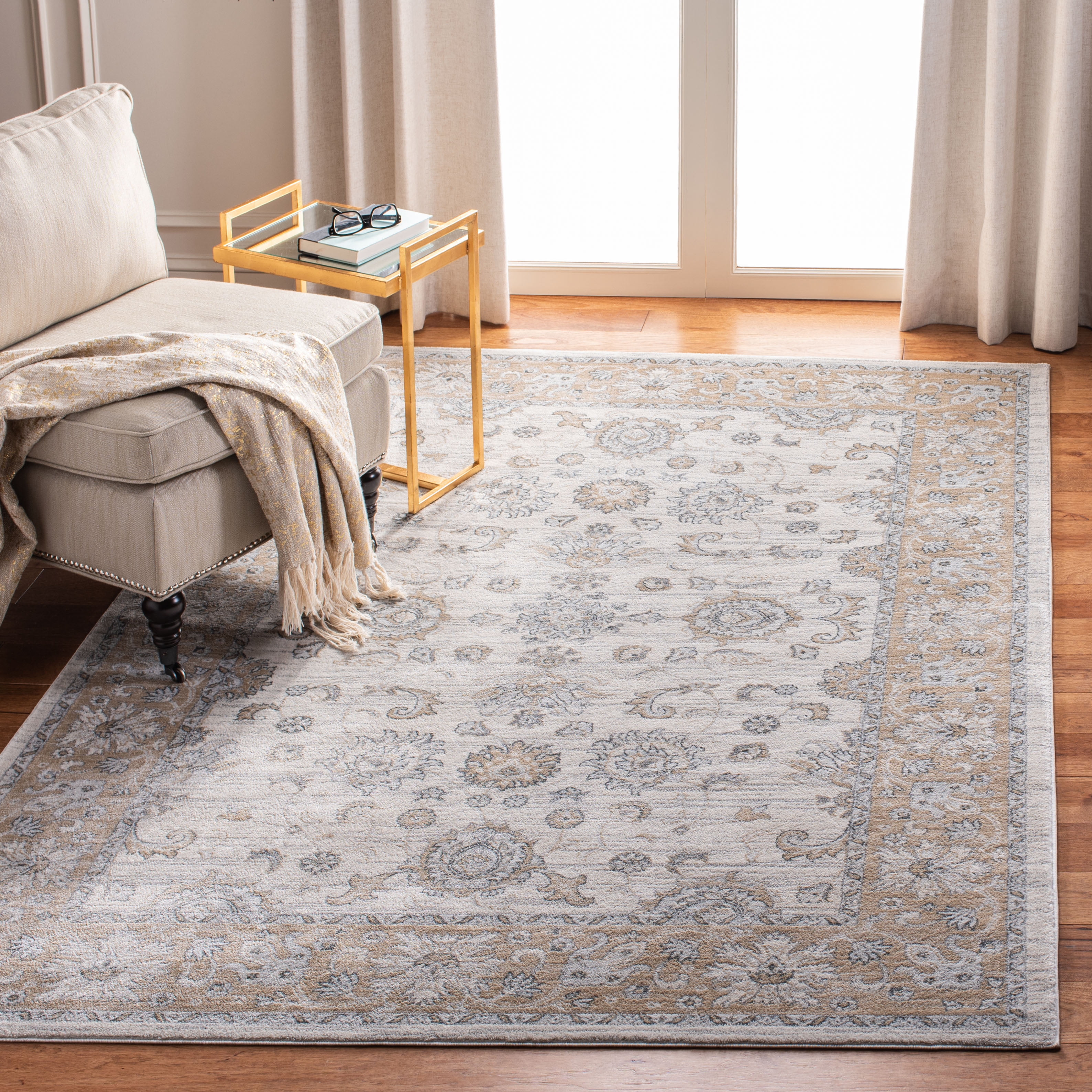 Isabella 6'7" Square Cream and Beige Synthetic Area Rug