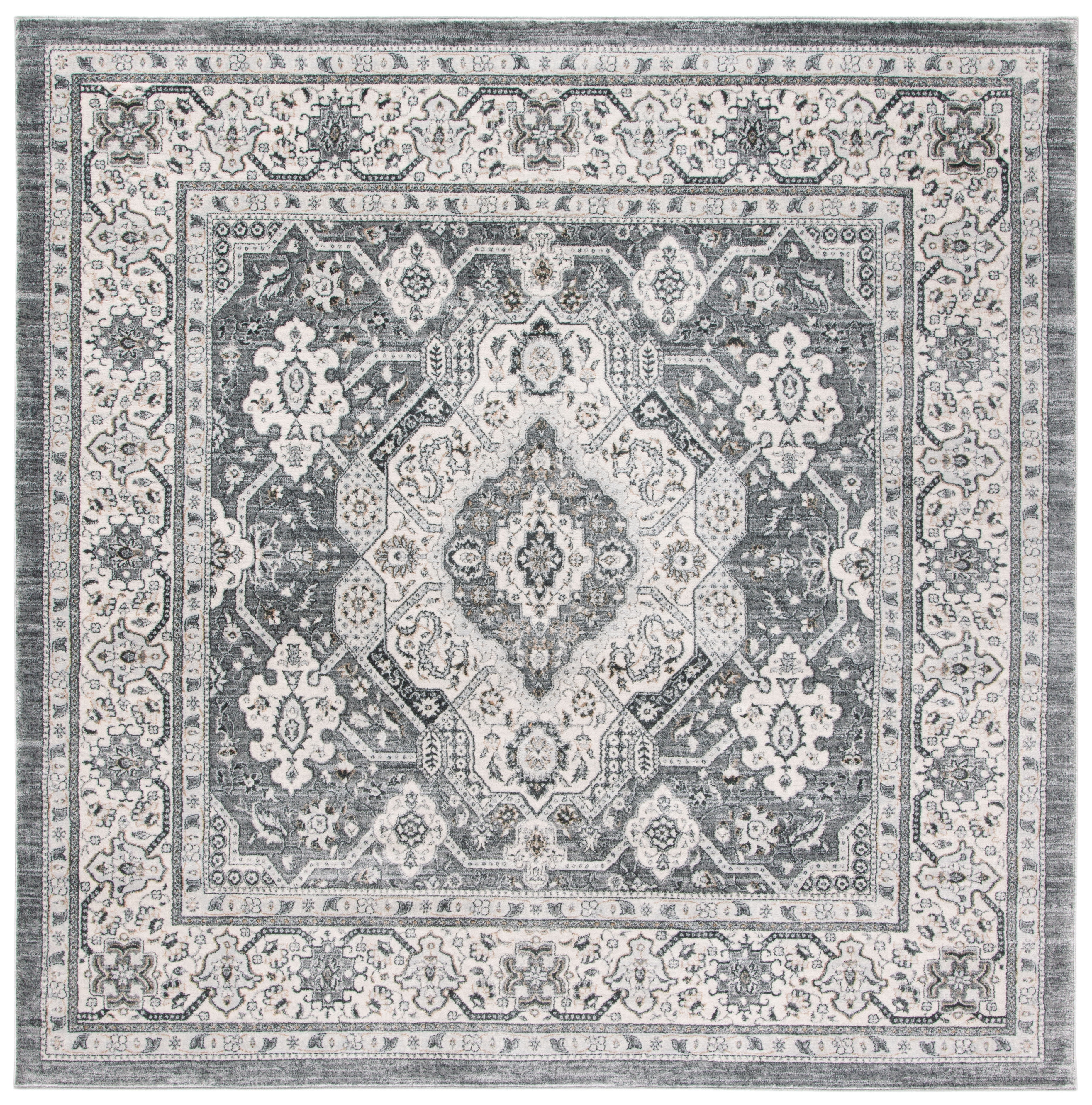 Isabella 4' Square Grey and Cream Synthetic Oriental Rug