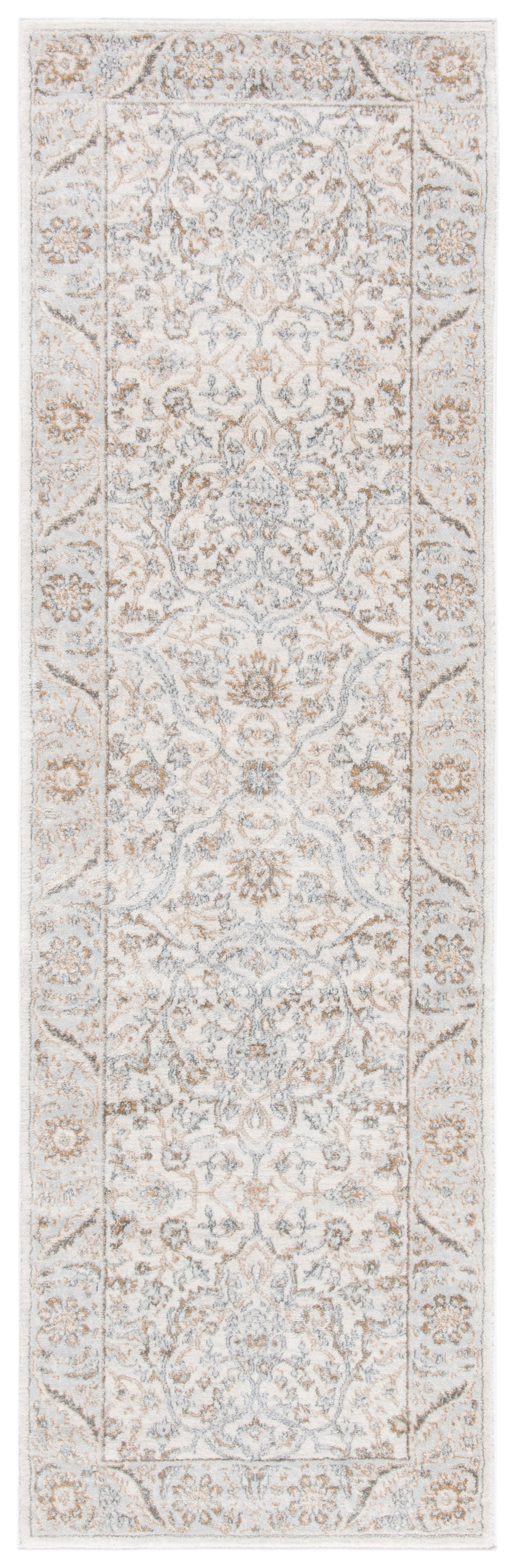 Cream and Beige Synthetic Oriental Runner Rug, 2'2" x 13'