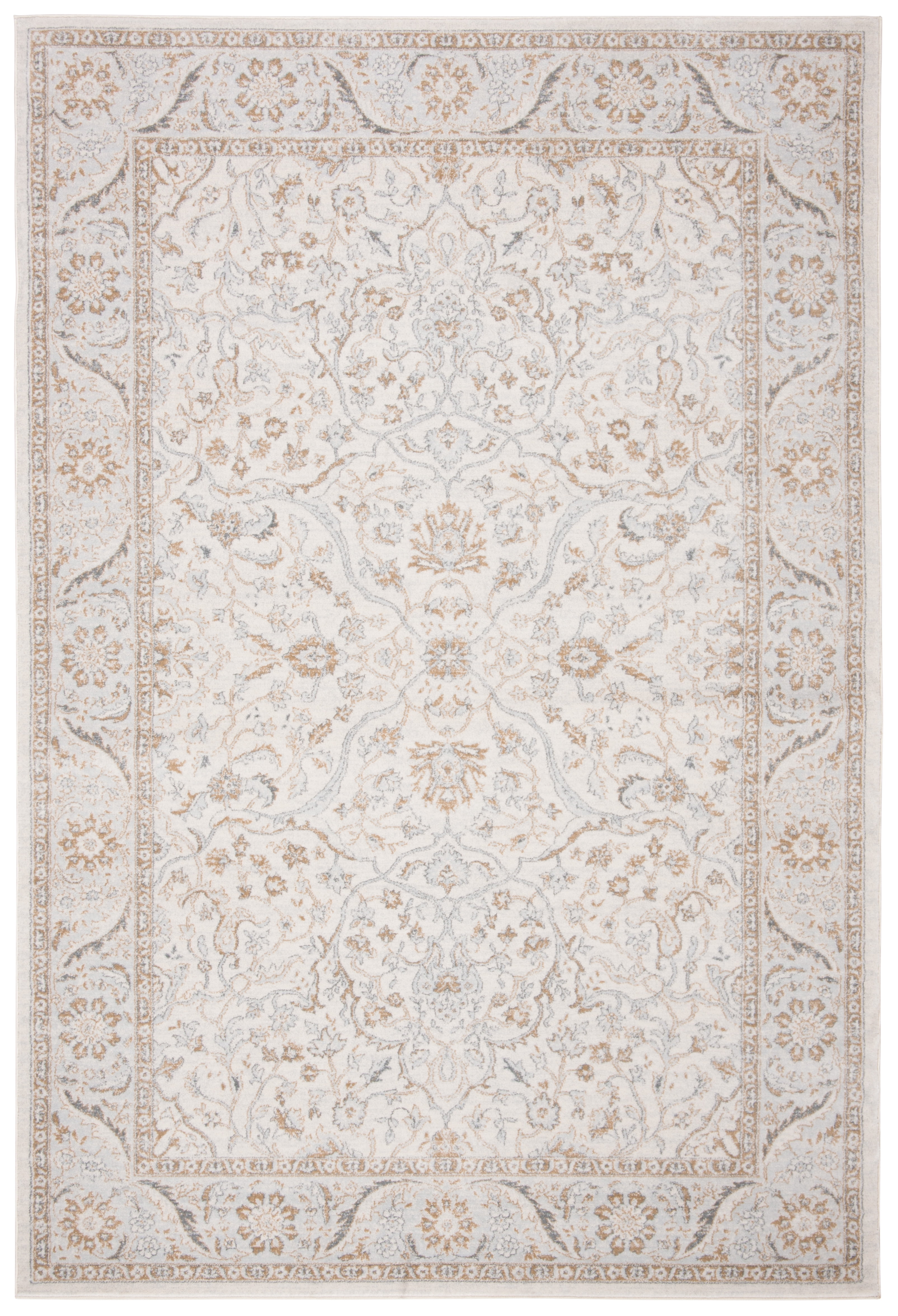 Cream and Beige Synthetic Oriental Area Rug, 6'7" x 9'
