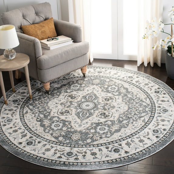 Safavieh Isabella Vergilia Traditional Oriental Rug Grey/Cream 6'7" x 6'7" Round 6' Round,8' Round Indoor Living Room,Bedroom,Dining Room Cream Round