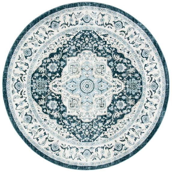 SAFAVIEH Isabella Patrick Oriental Area Rug, Navy/Creme, 6'7" x 6'7" Round