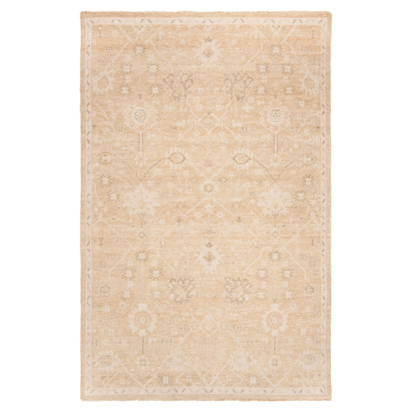 Elegant Ivory Floral Hand-Knotted Wool & Viscose 9' x 12' Rug