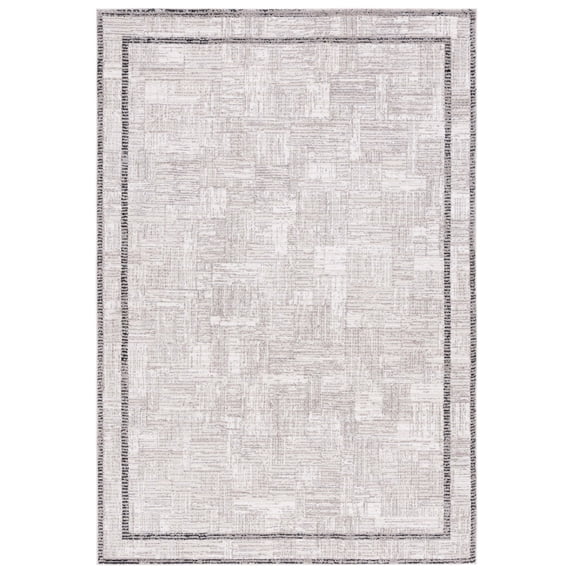 SAFAVIEH Jade Kingston Bordered Polyester Area Rug, Ivory/Beige Black, 4' x 6'