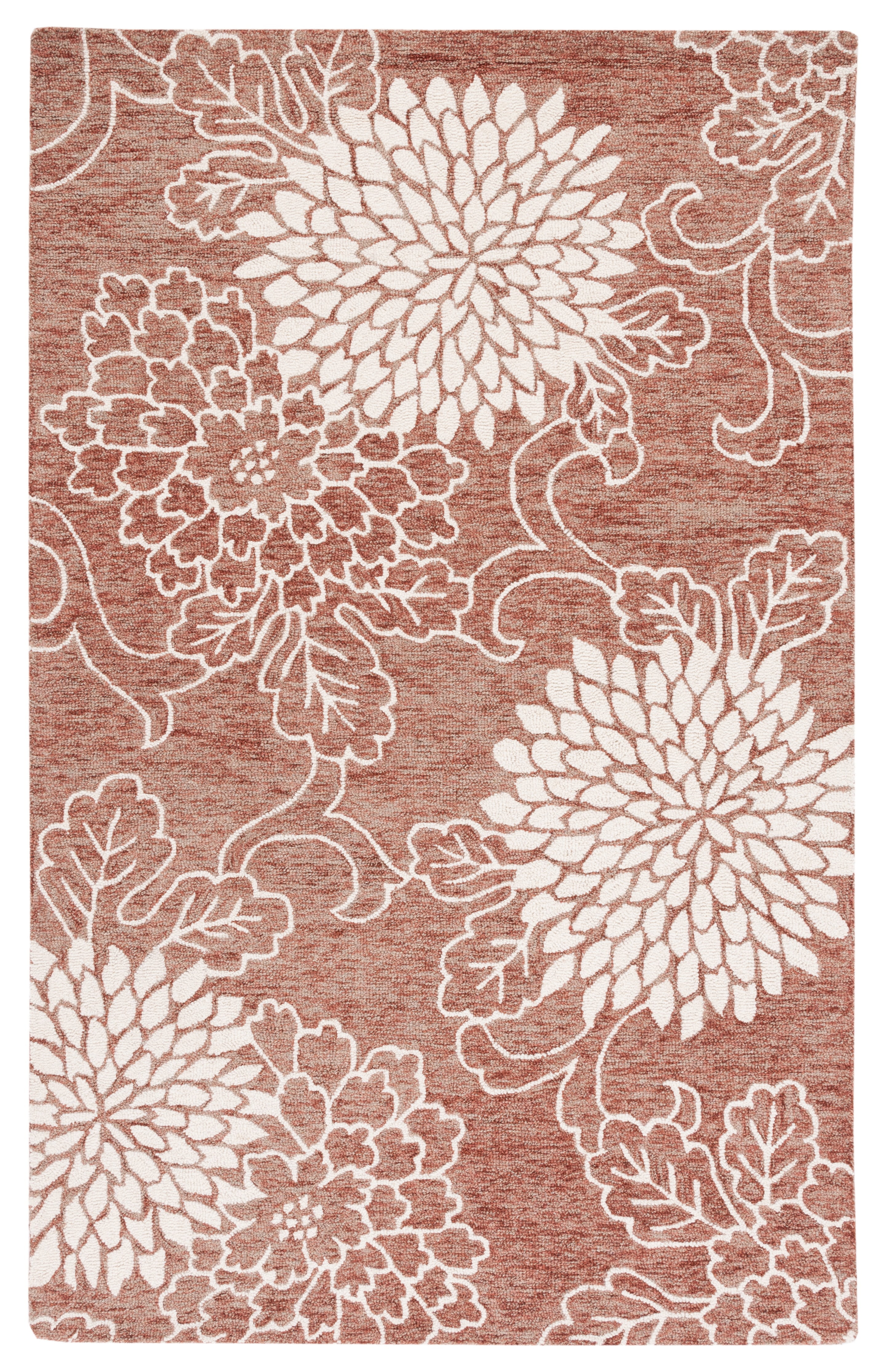 Handmade Brown and Ivory Floral Wool Area Rug, 5' x 8'
