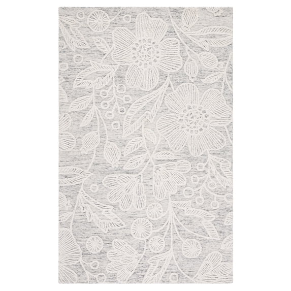 SAFAVIEH Jardin Natalie Floral Wool Area Rug, Grey/Ivory, 5' x 8'