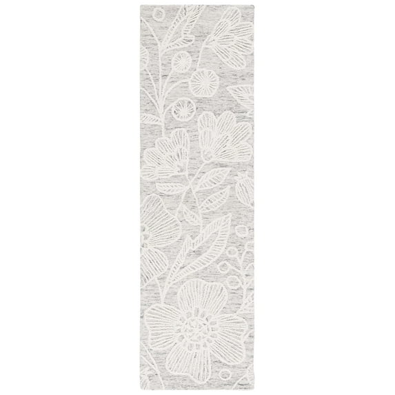 SAFAVIEH Jardin Natalie Floral Wool Runner Rug, Grey/Ivory, 2'3" x 8'