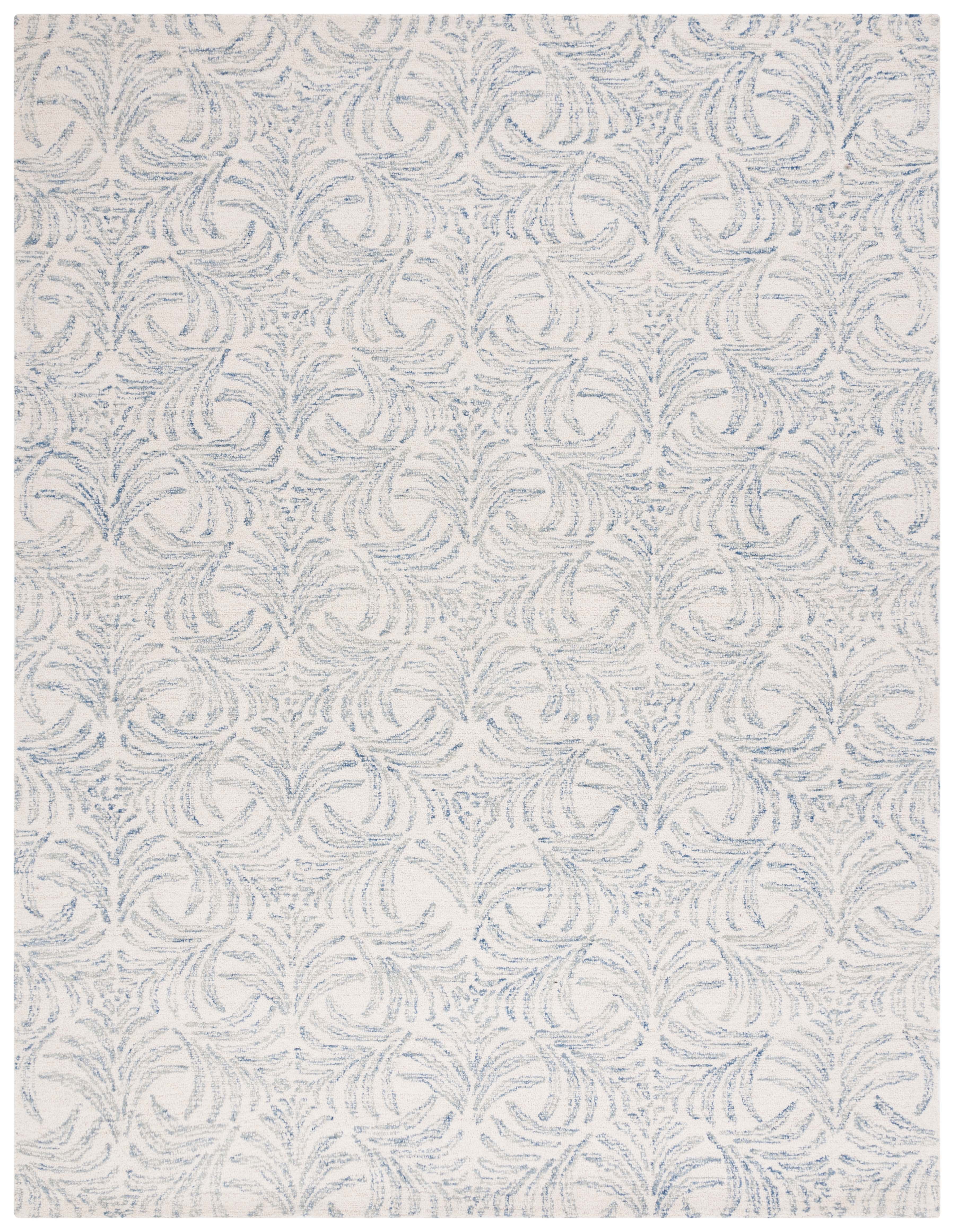Ivory and Blue Floral Hand-Tufted Wool Area Rug, 8' x 10'