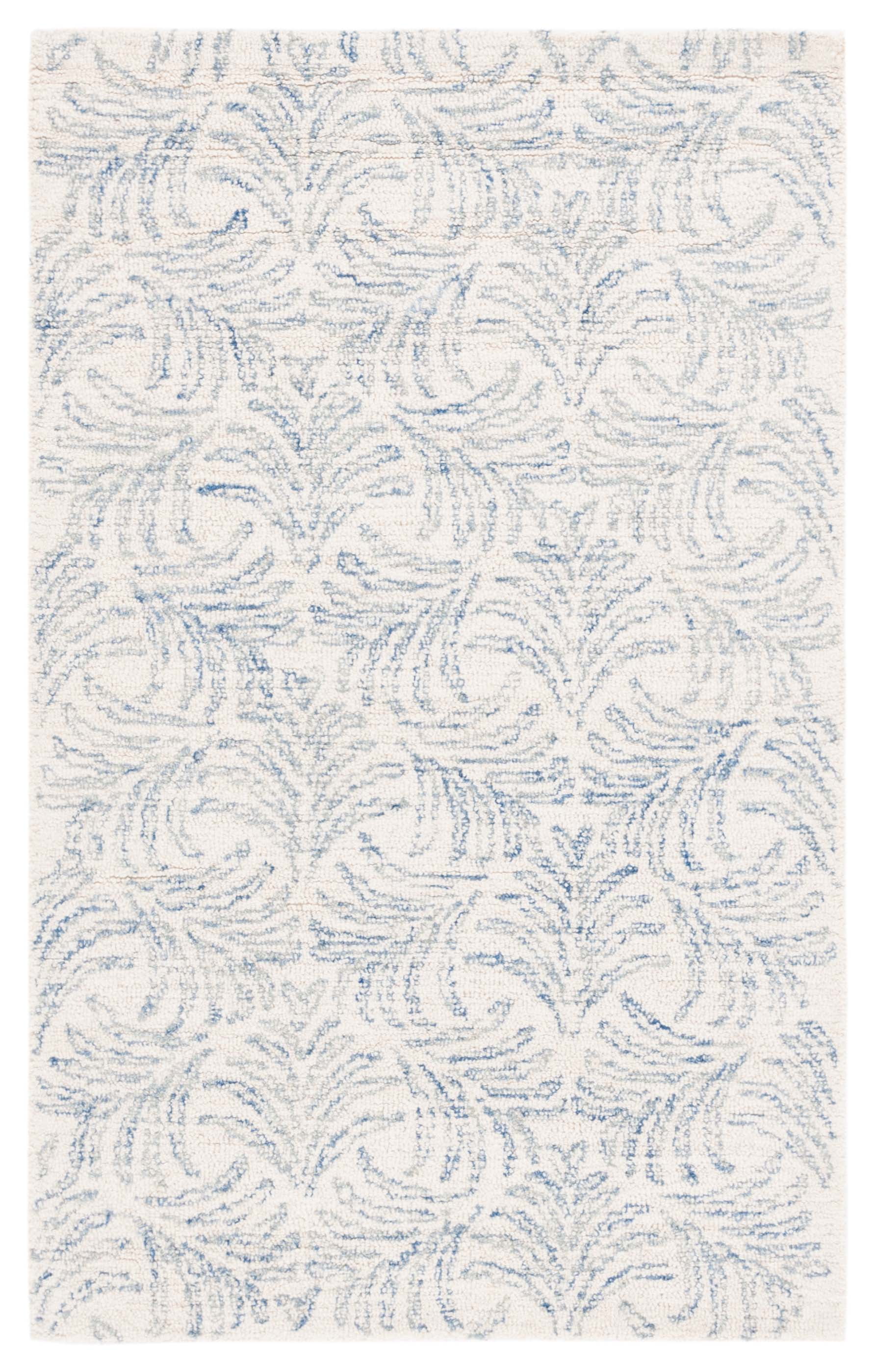Ivory and Blue Floral Hand-Tufted Wool Area Rug