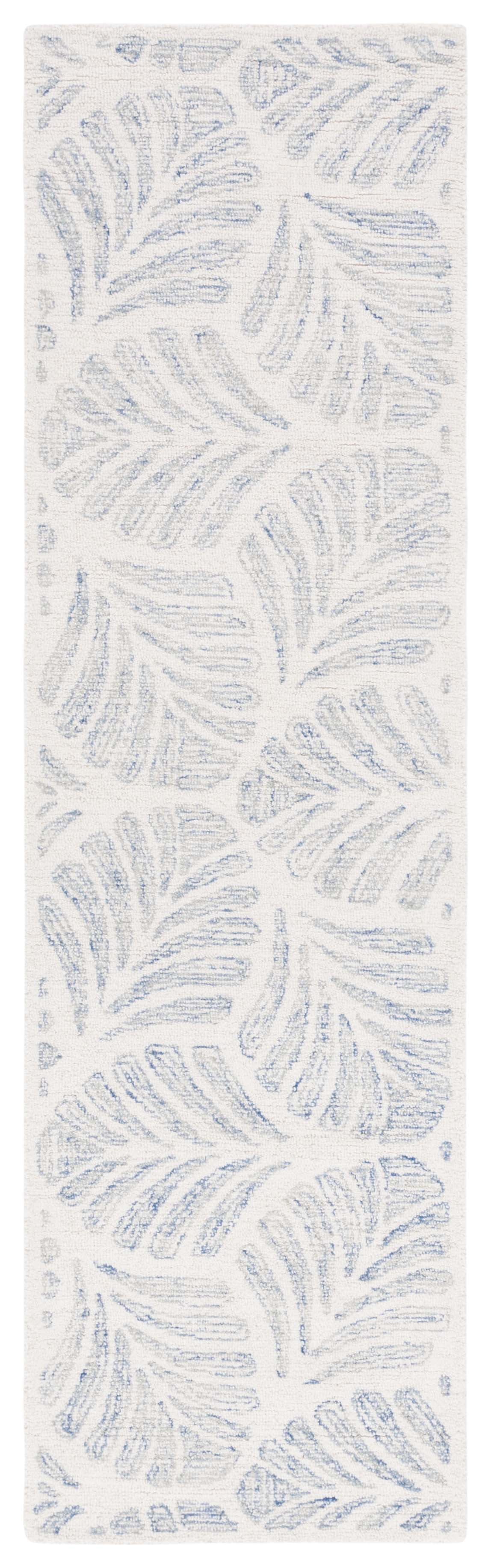 Ivory and Blue Hand-Tufted Wool Runner Rug 2'3" x 8'